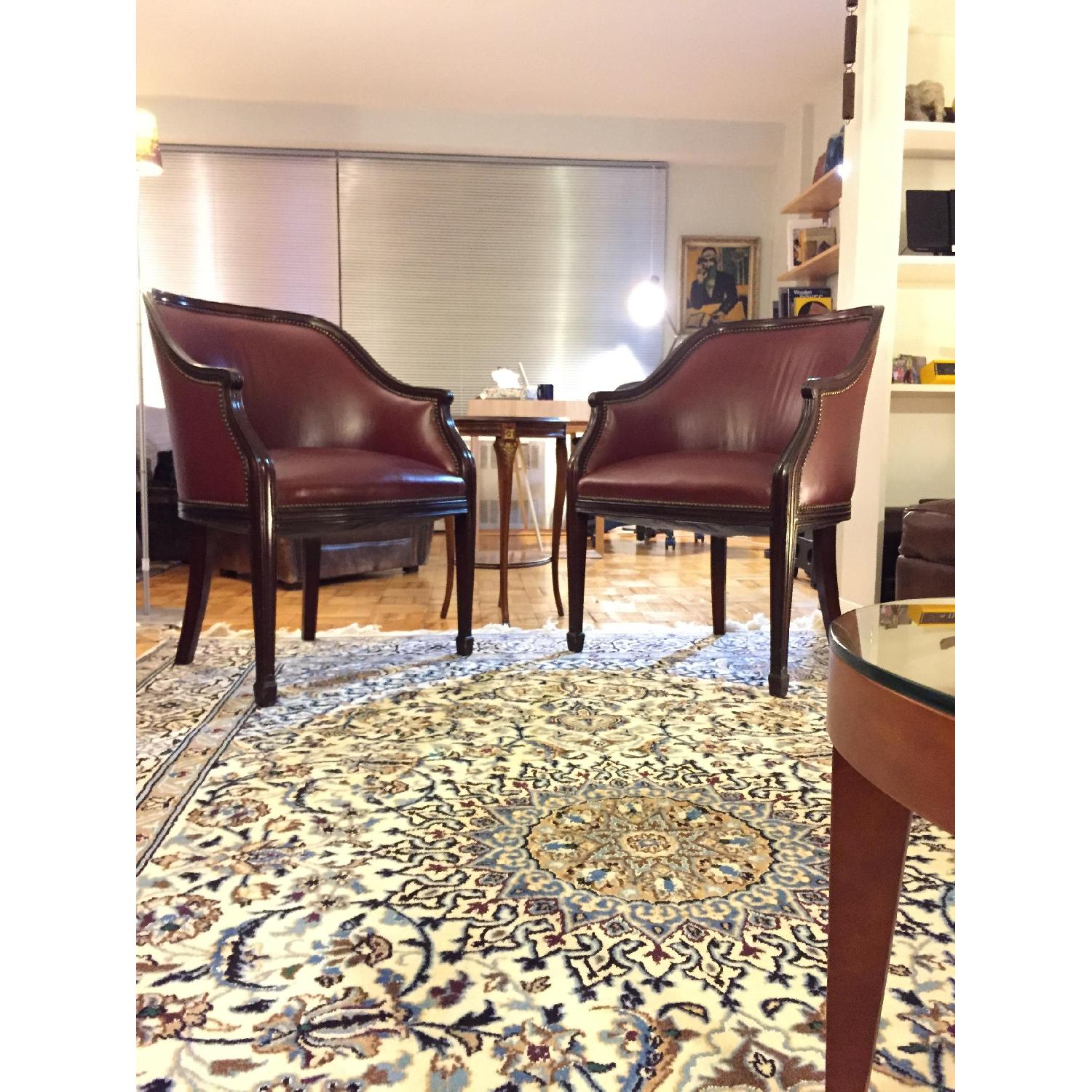 Cordovan Leather & Mahogany Club Chairs - image-3