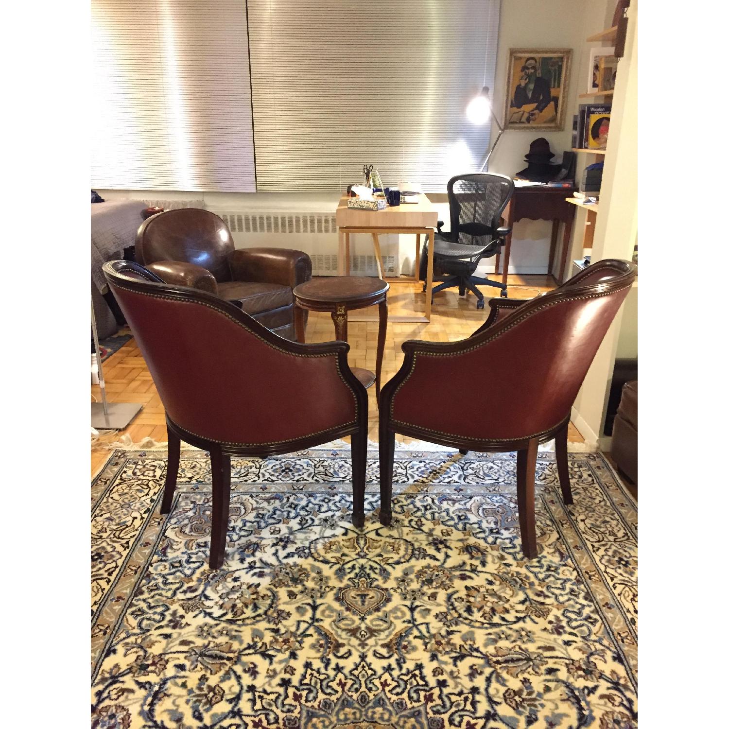 Cordovan Leather & Mahogany Club Chairs - image-4