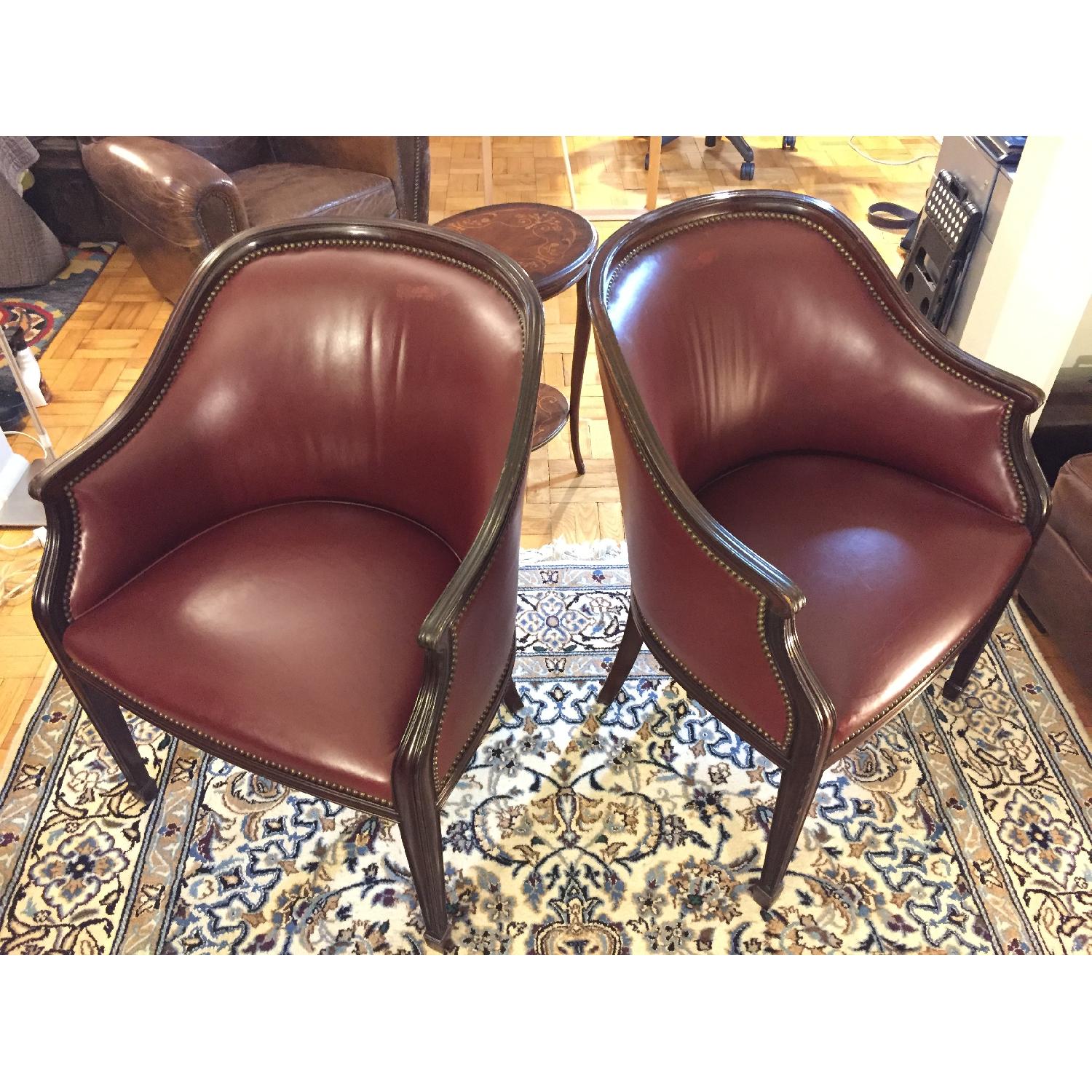 Cordovan Leather & Mahogany Club Chairs - image-7