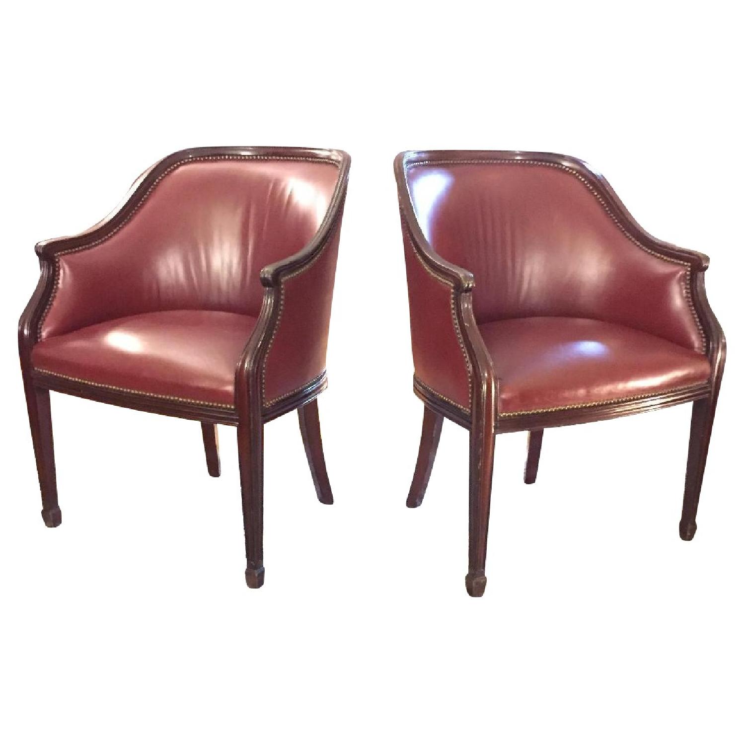 Cordovan Leather & Mahogany Club Chairs - image-0