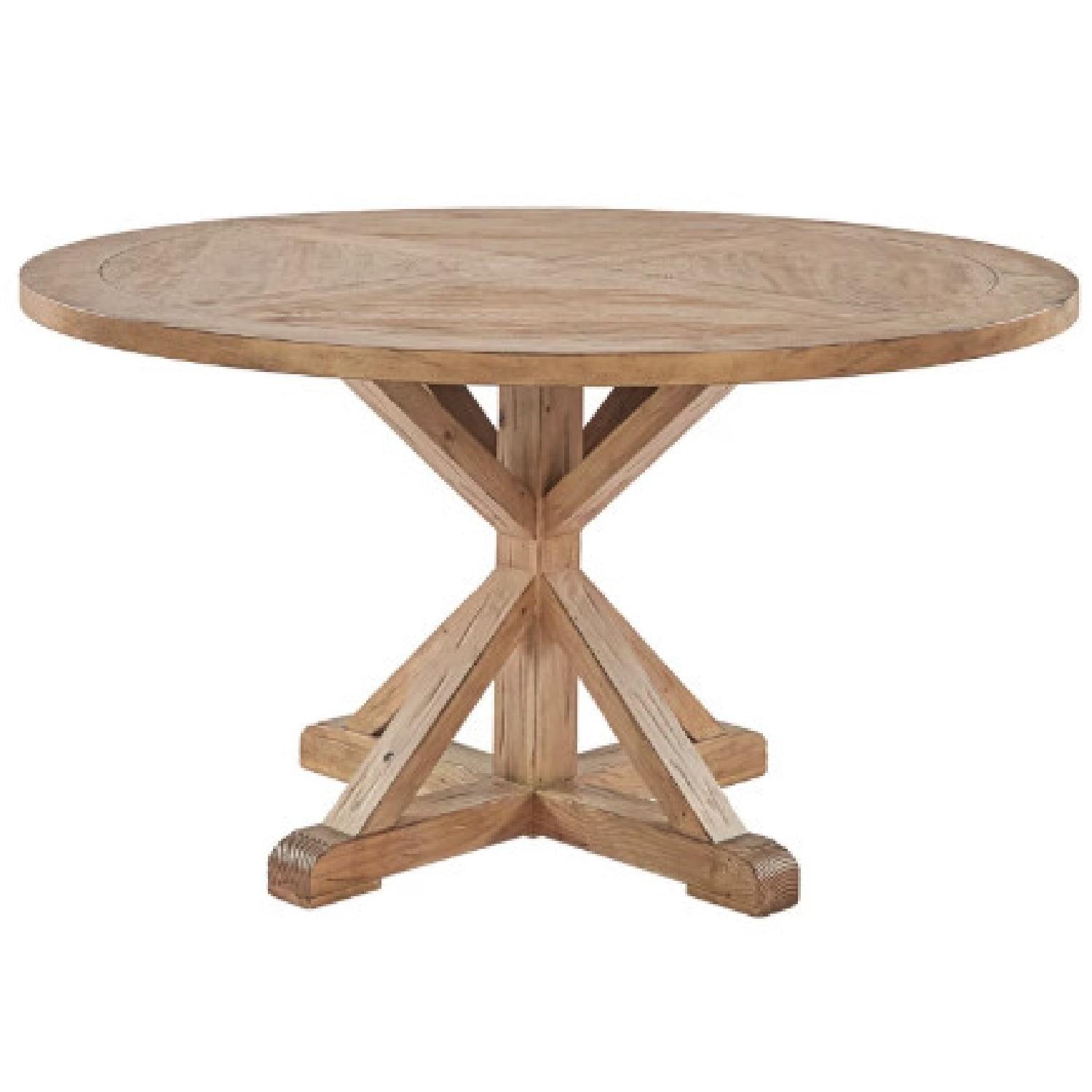 Inspire Q Sierra Round Farmhouse Pedestal Base Dining Table - AptDeco