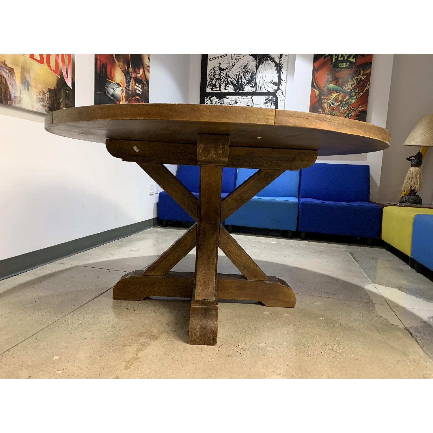 Inspire Q Sierra Round Farmhouse Pedestal Base Dining Table - AptDeco