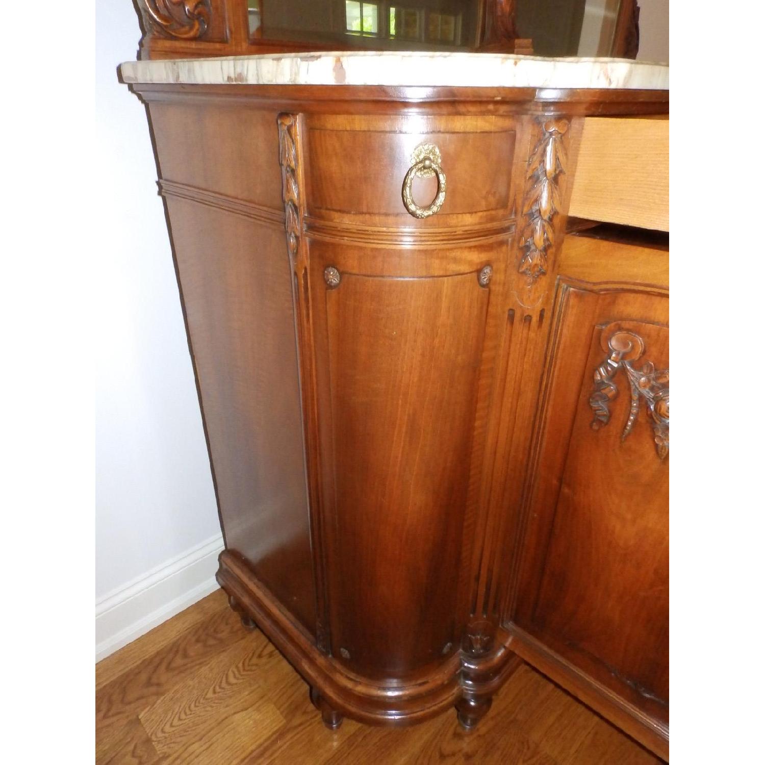 Antique French Marble Top Carved Buffet/Sideboard w/ Hutch - image-1