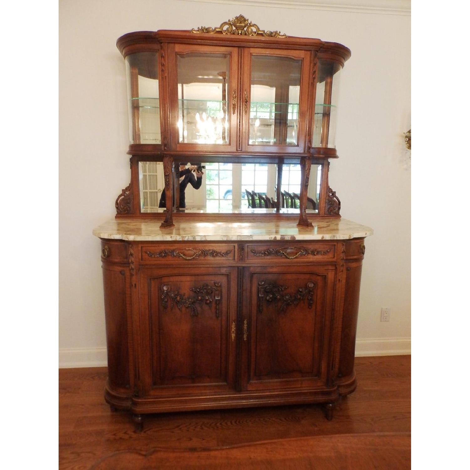Antique French Marble Top Carved Buffet/Sideboard w/ Hutch - image-2