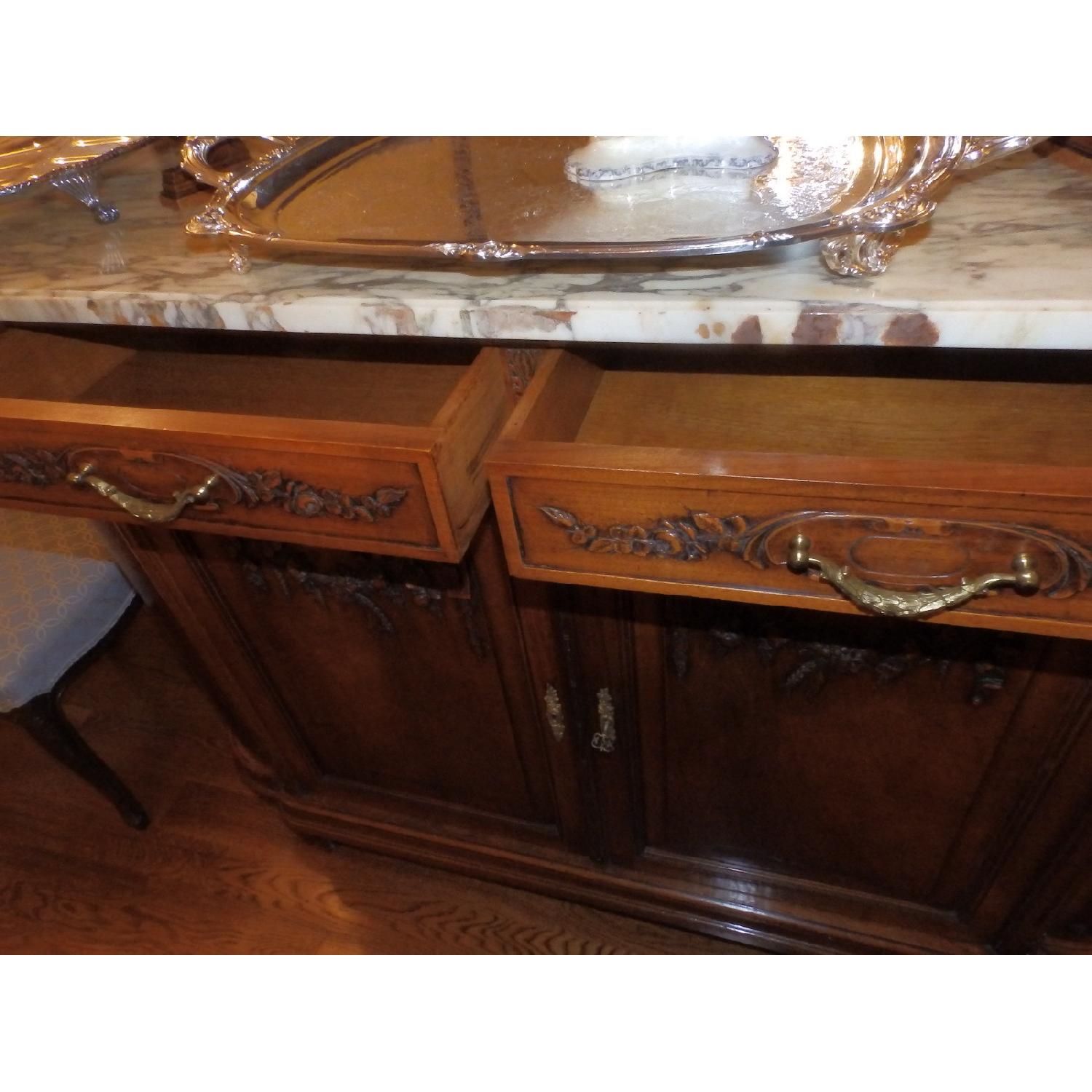 Antique French Marble Top Carved Buffet/Sideboard w/ Hutch - image-7