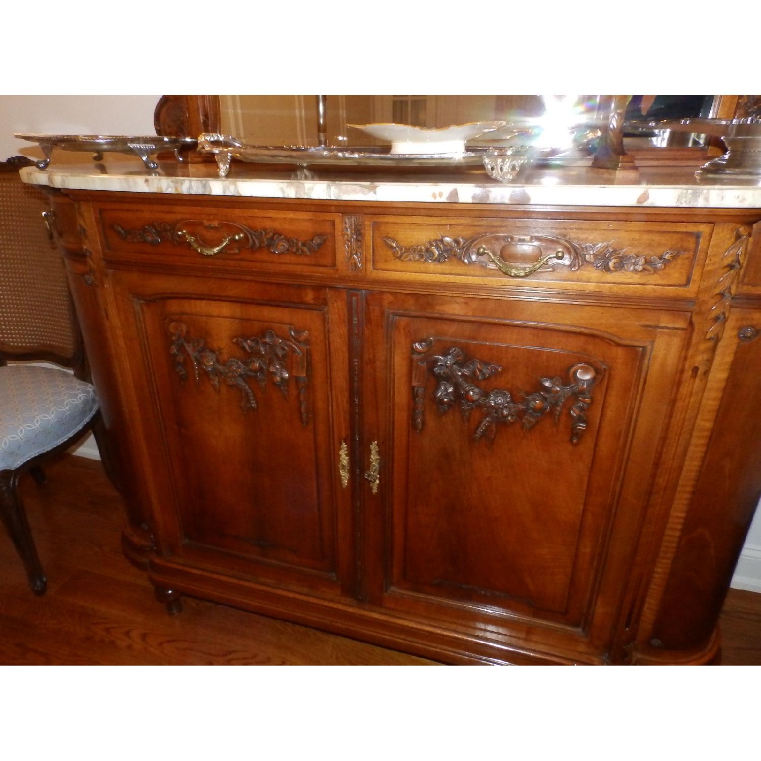 Antique French Marble Top Carved Buffet/Sideboard w/ Hutch - image-8