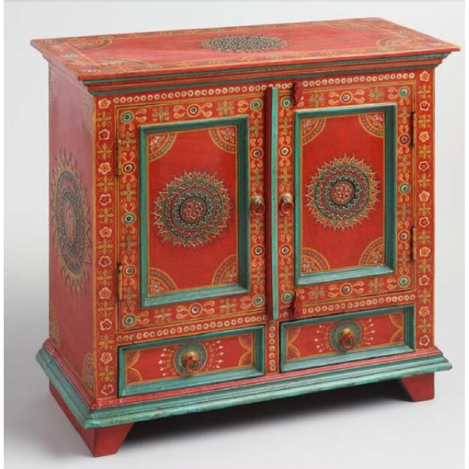 World Market Red Floral Painted Wood Cabinet - image-1