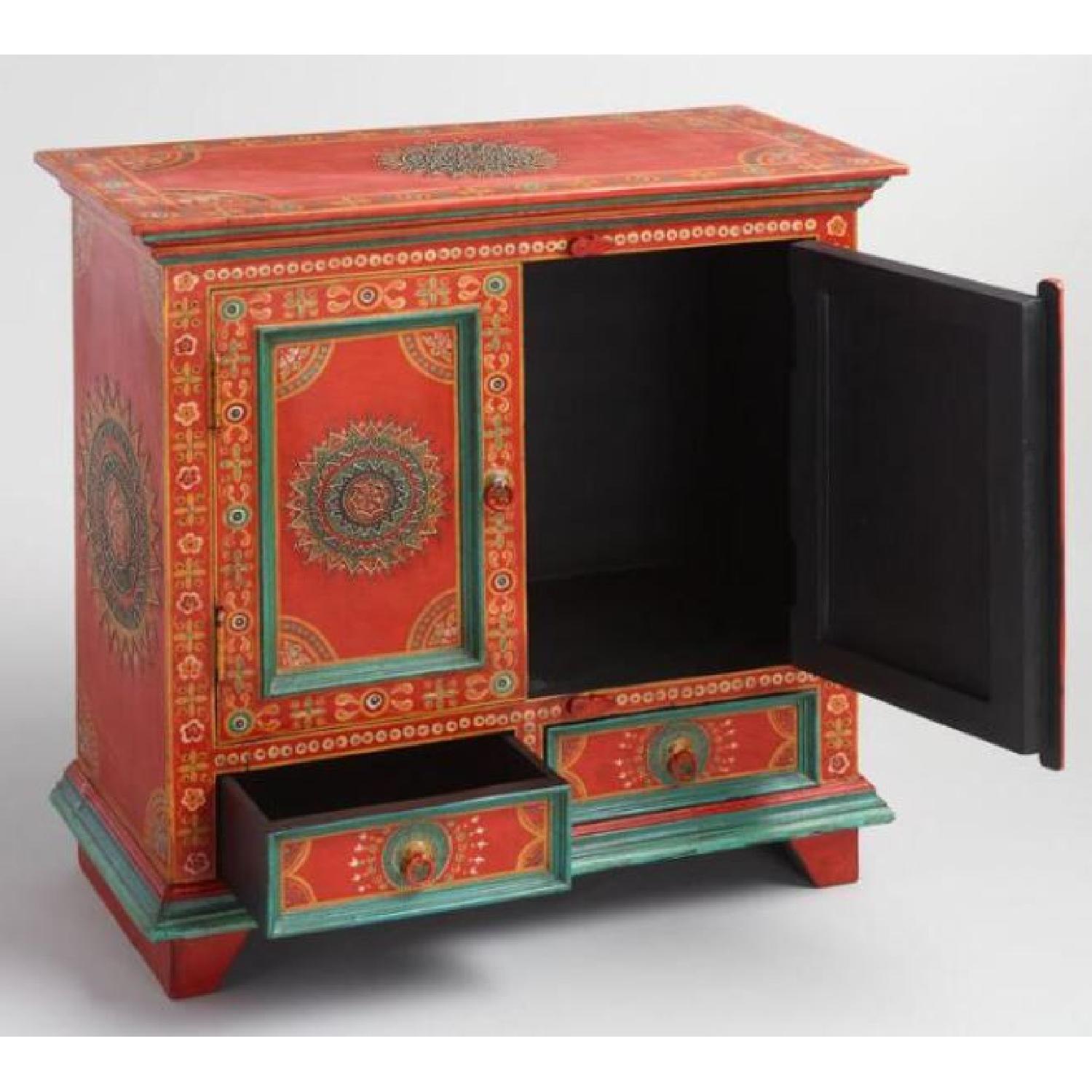 World Market Red Floral Painted Wood Cabinet - image-2