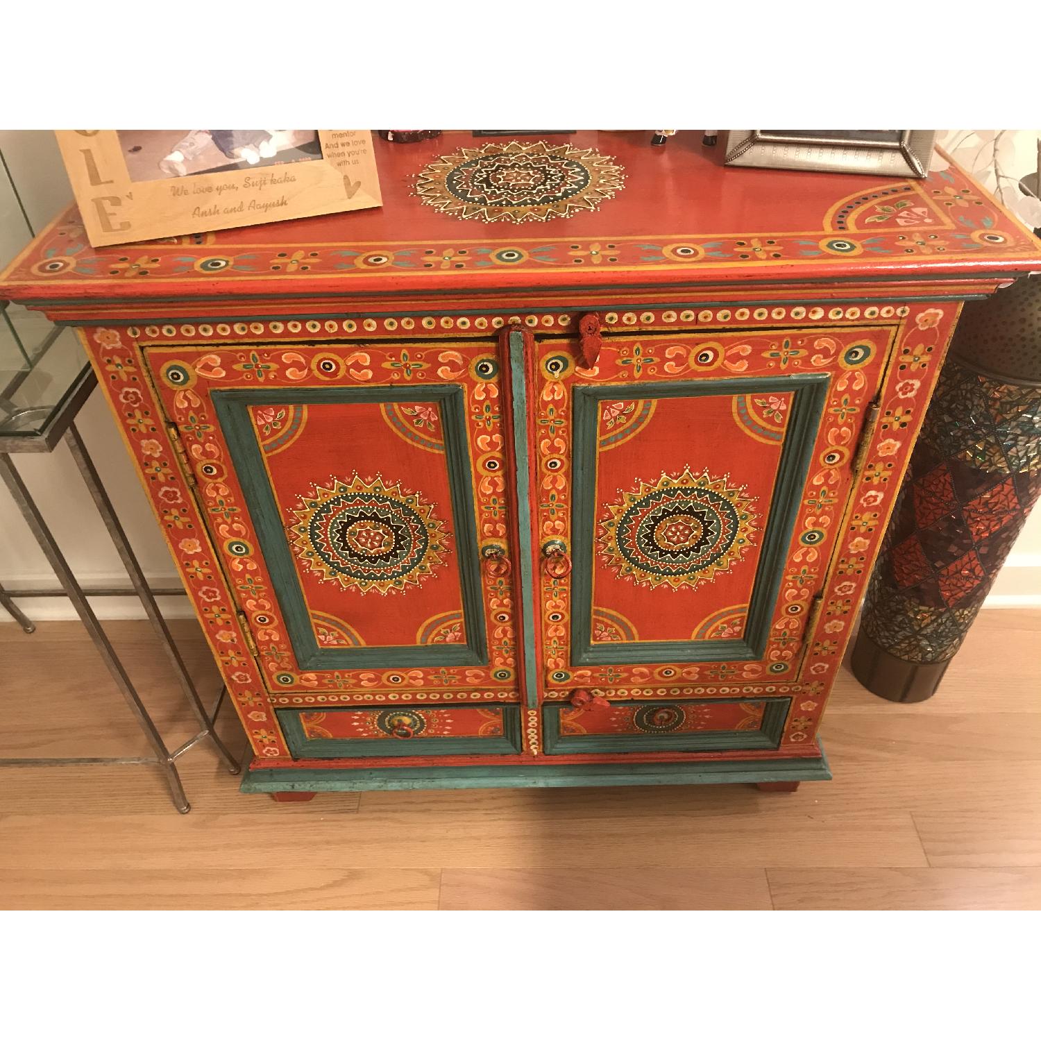 World Market Red Floral Painted Wood Cabinet - image-3