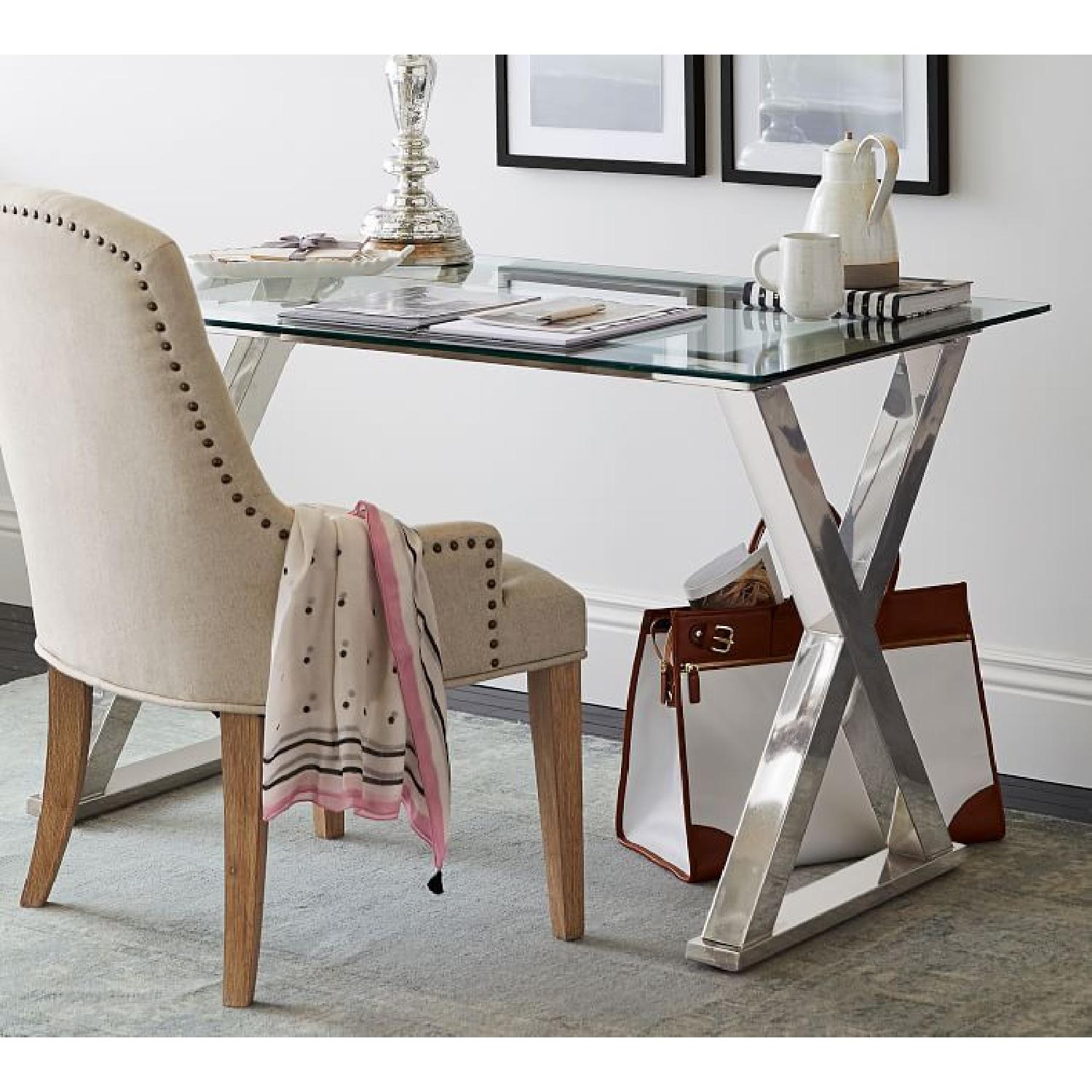 Pottery Barn Ava Metal & Glass Desk in Polished Nickel - image-1