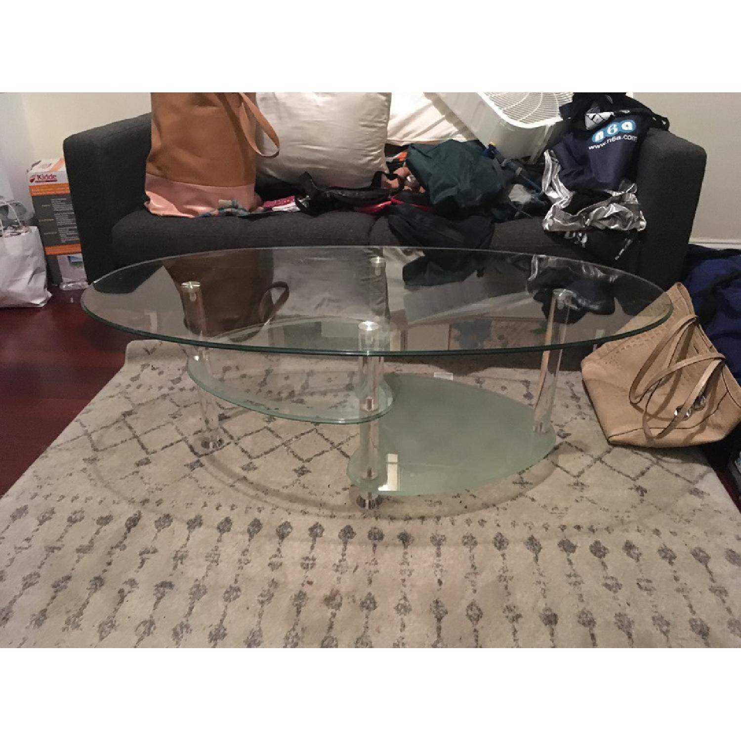 Walker Edison Modern Oval Tempered Glass Coffee Table - image-1