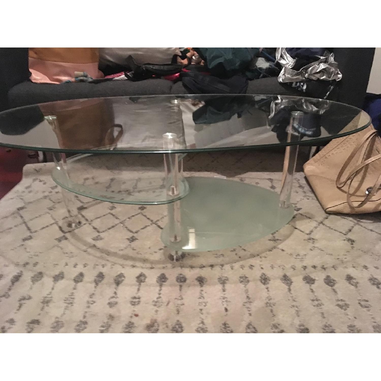 Walker Edison Modern Oval Tempered Glass Coffee Table - image-2