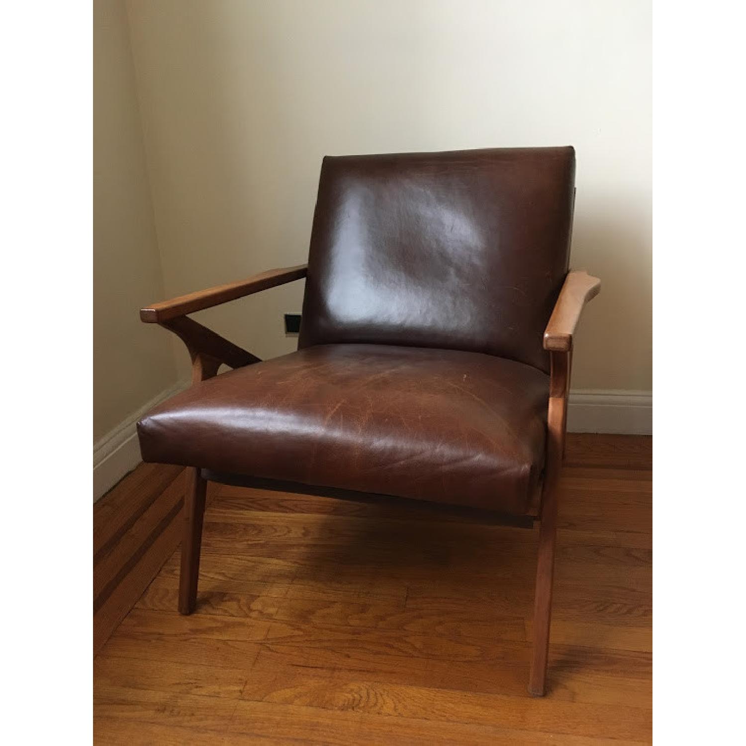 Crate & Barrel Cavett Leather Wood Frame Chair - image-1