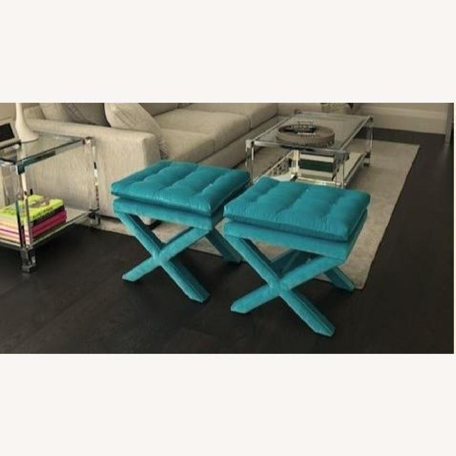 Teal Velvet Pillow-Top Ottomans - image-2