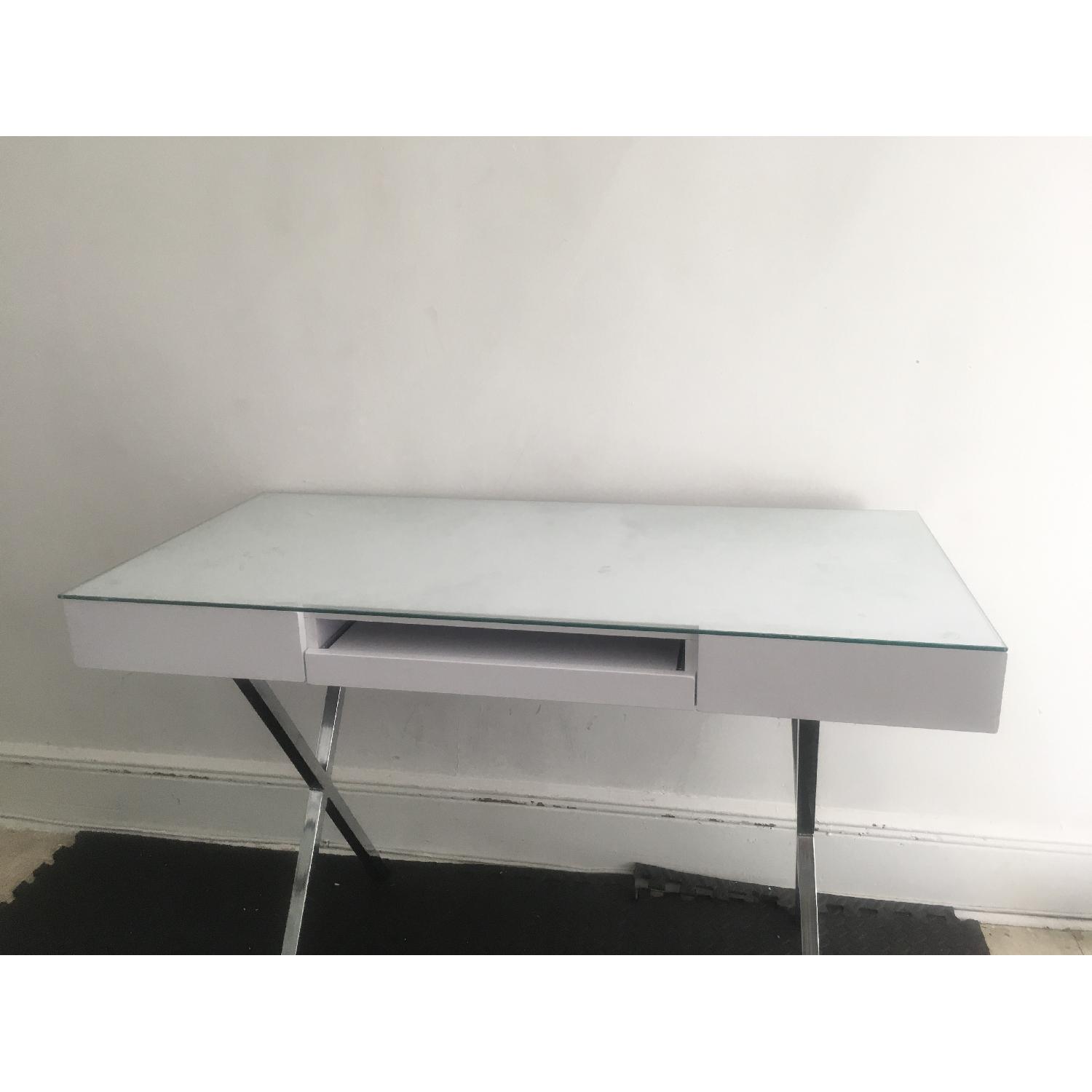 Kings Furniture White Office Desk w/ Custom Glass Table Top AptDeco