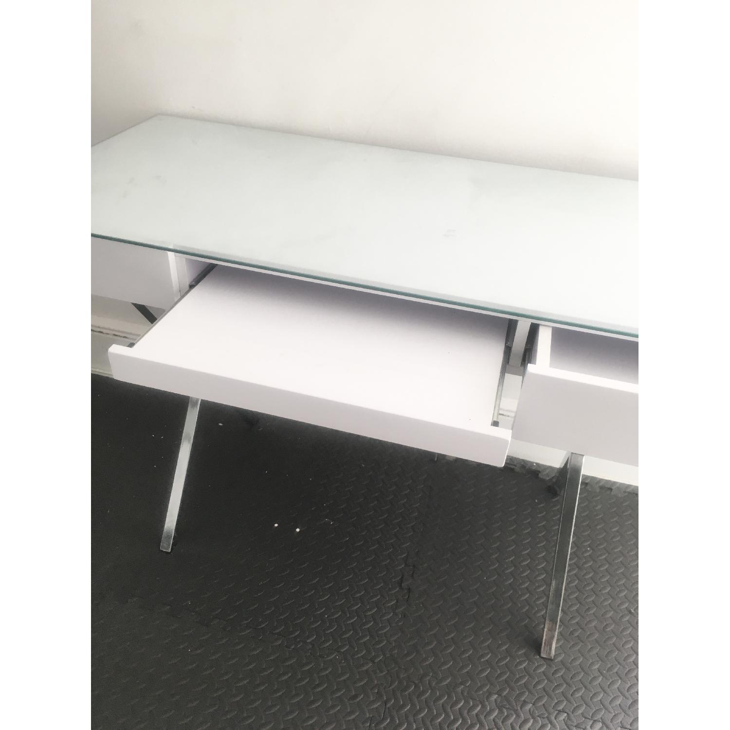 Kings Furniture White Office Desk w/ Custom Glass Table Top AptDeco