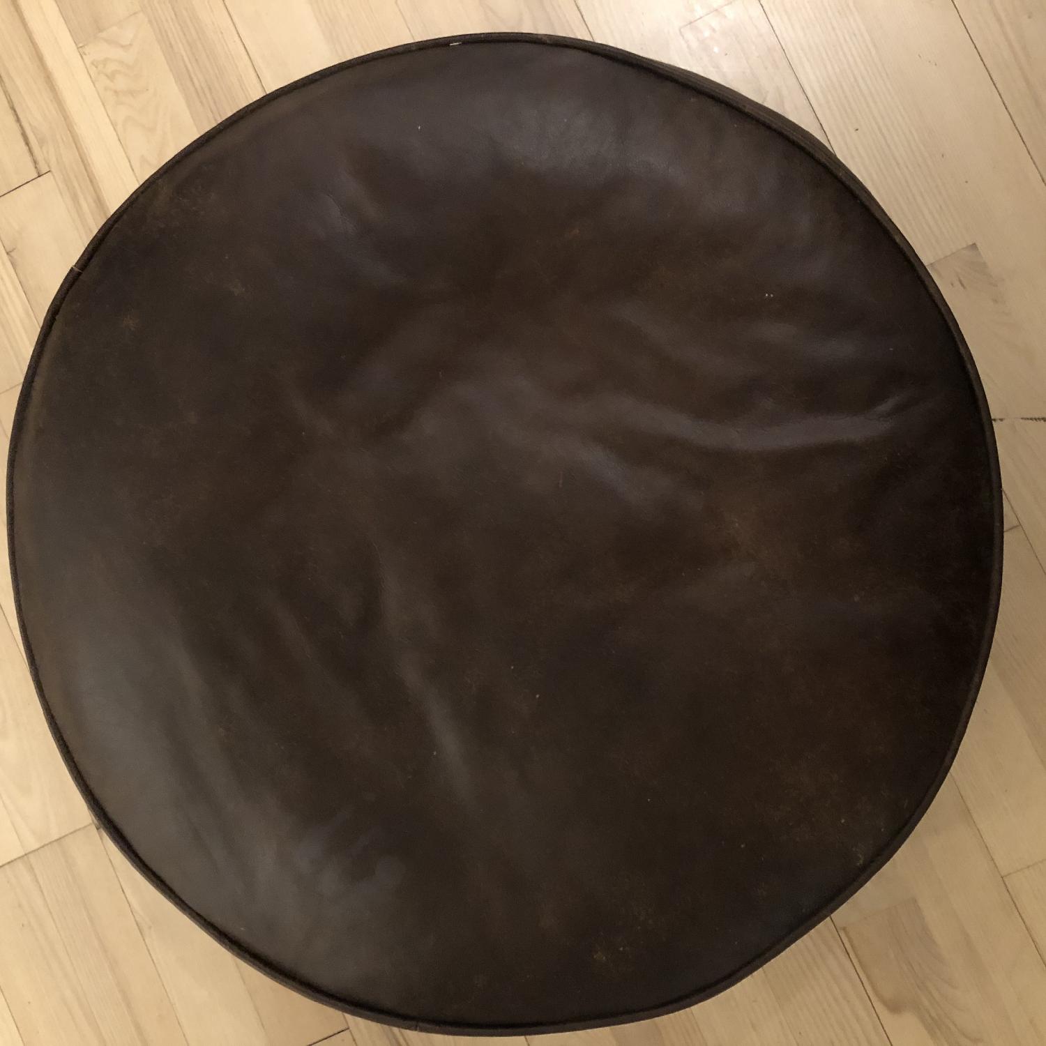 Vintage Round Leather Ottoman - image-2