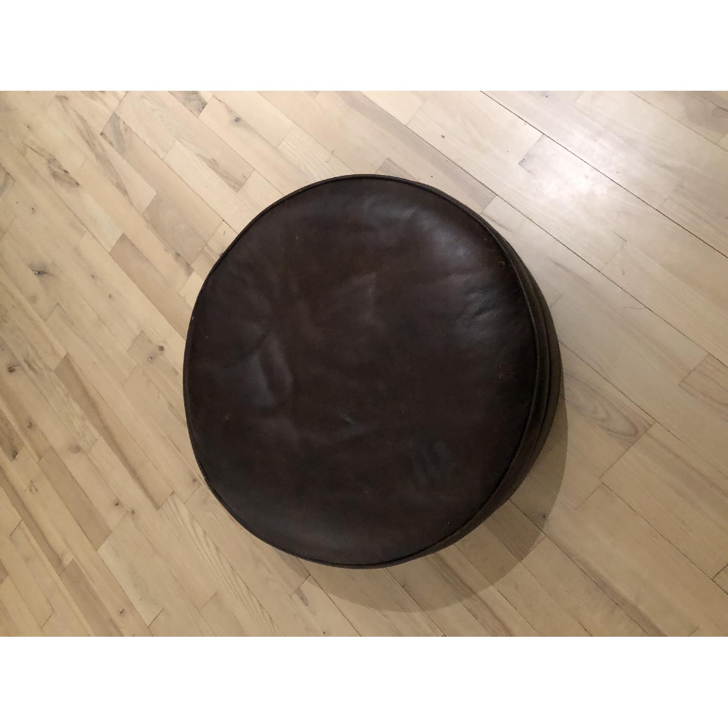 Vintage Round Leather Ottoman - image-1