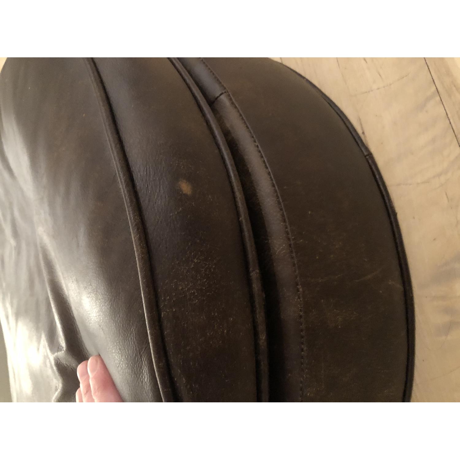 Vintage Round Leather Ottoman - image-3