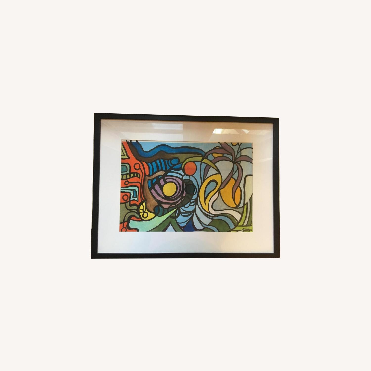 Mid Century Abstract Painting w/ Matting - image-0