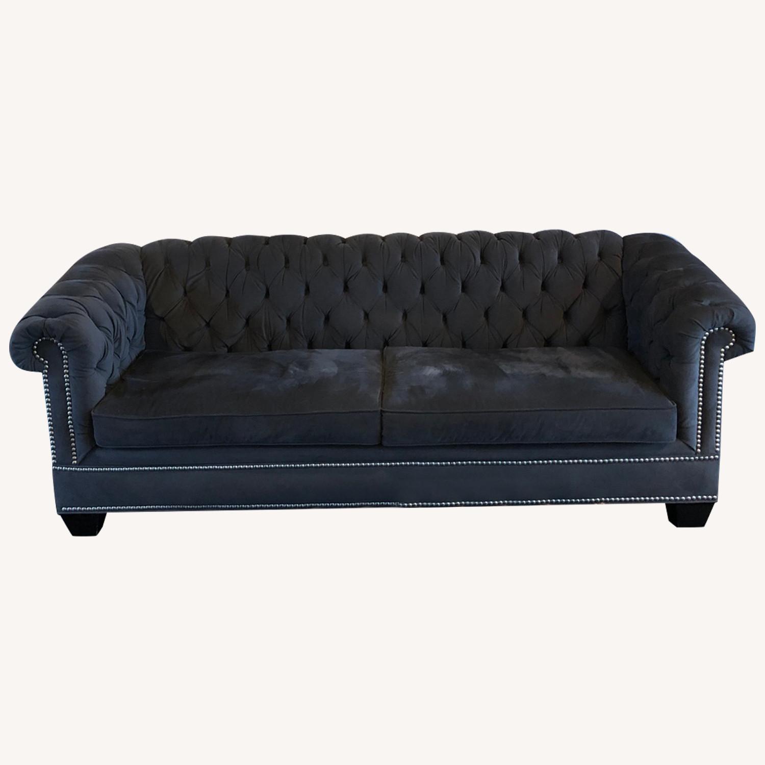 Century Furniture Grey Suede Chesterfield Sofa AptDeco