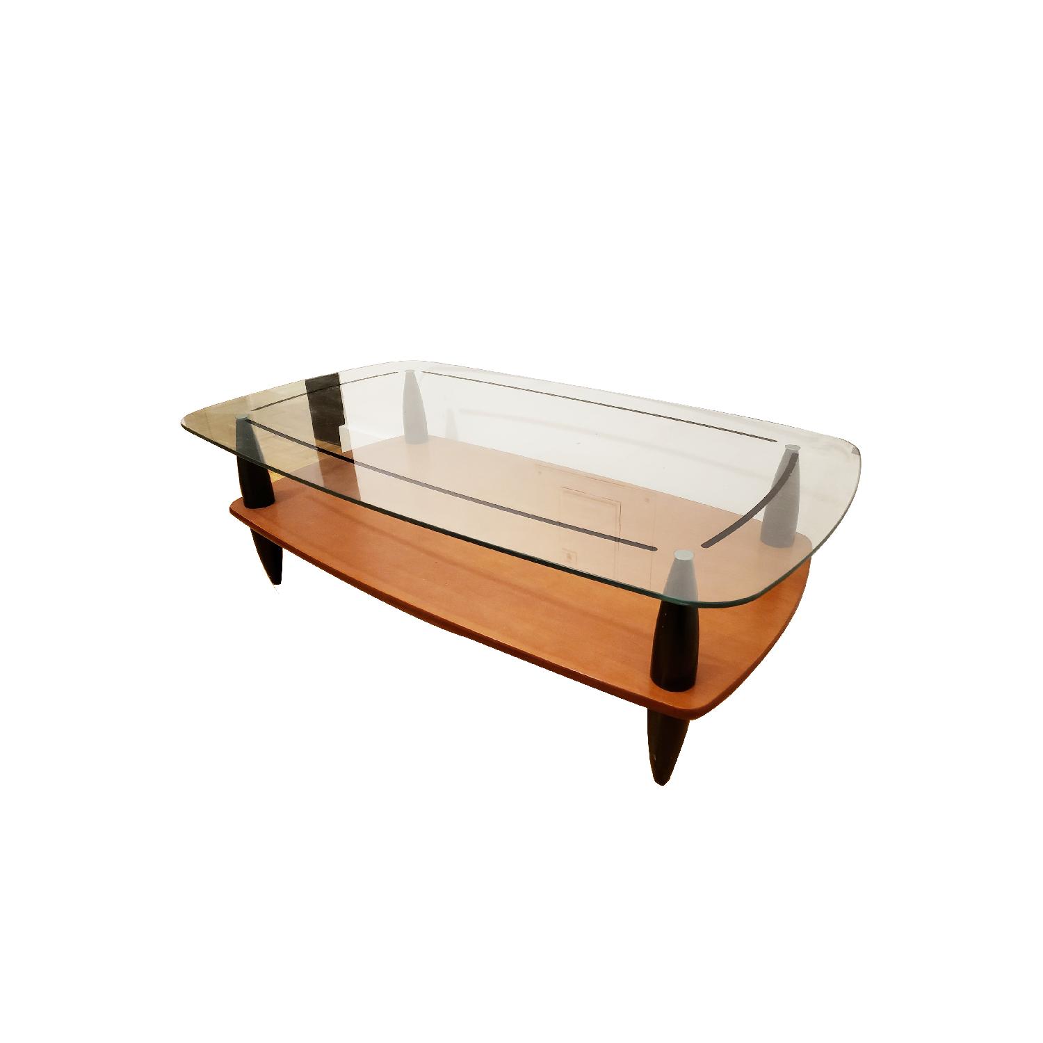 Raymour & Flanigan Glass & Wood Coffee Table - image-0