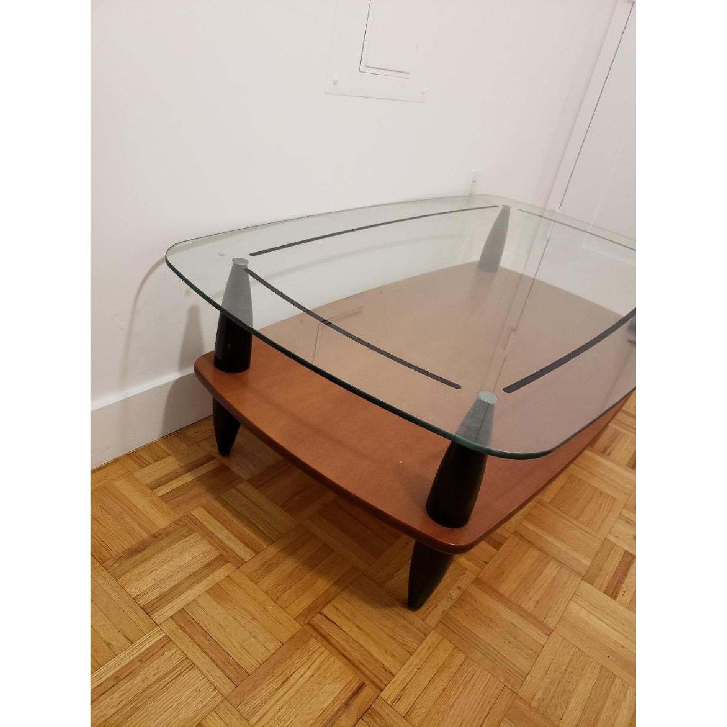 Raymour & Flanigan Glass & Wood Coffee Table - image-1