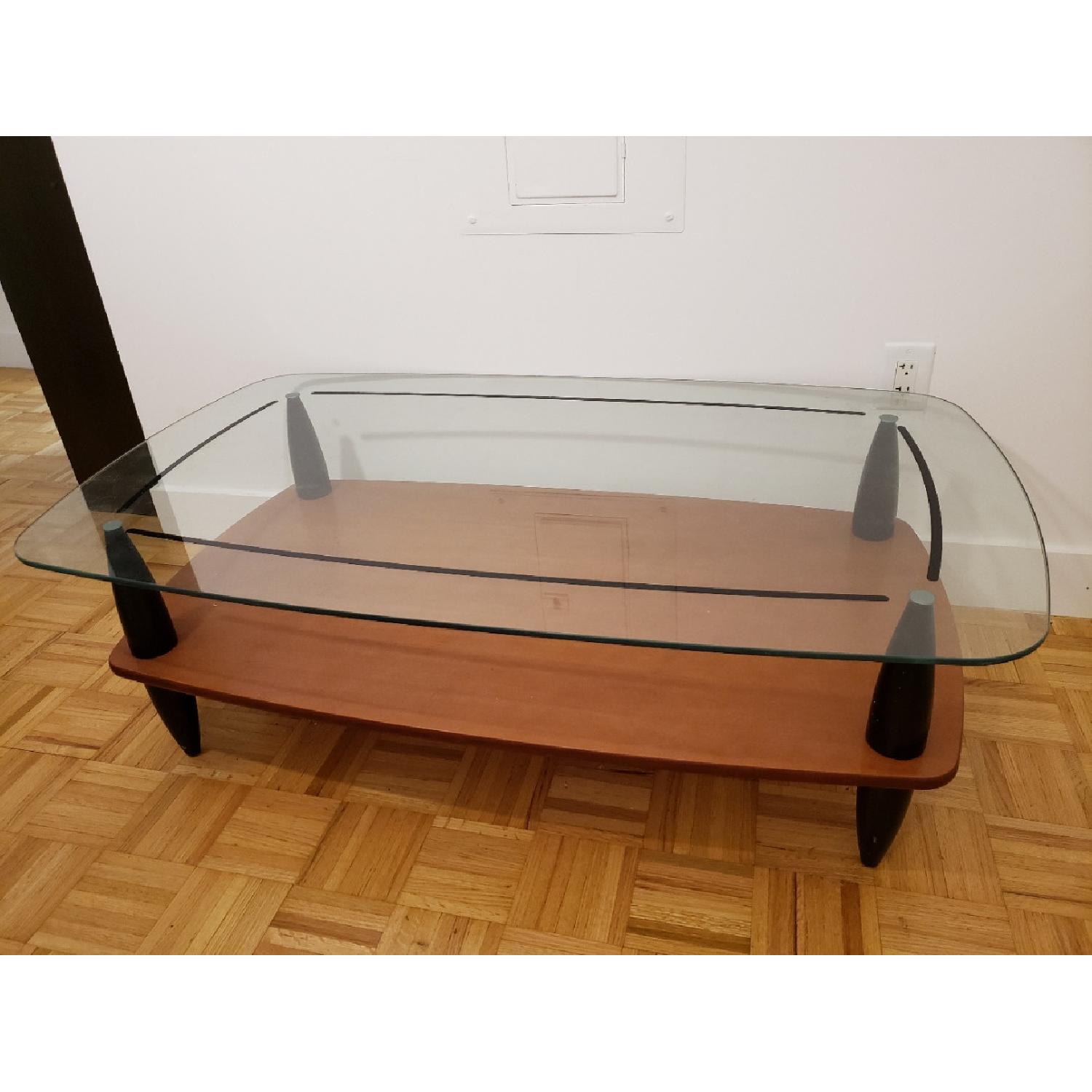 Raymour & Flanigan Glass & Wood Coffee Table - image-2