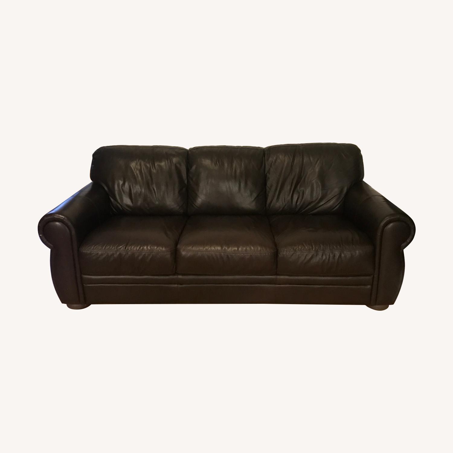 Dark Brown Faux Leather Sofa - image-0