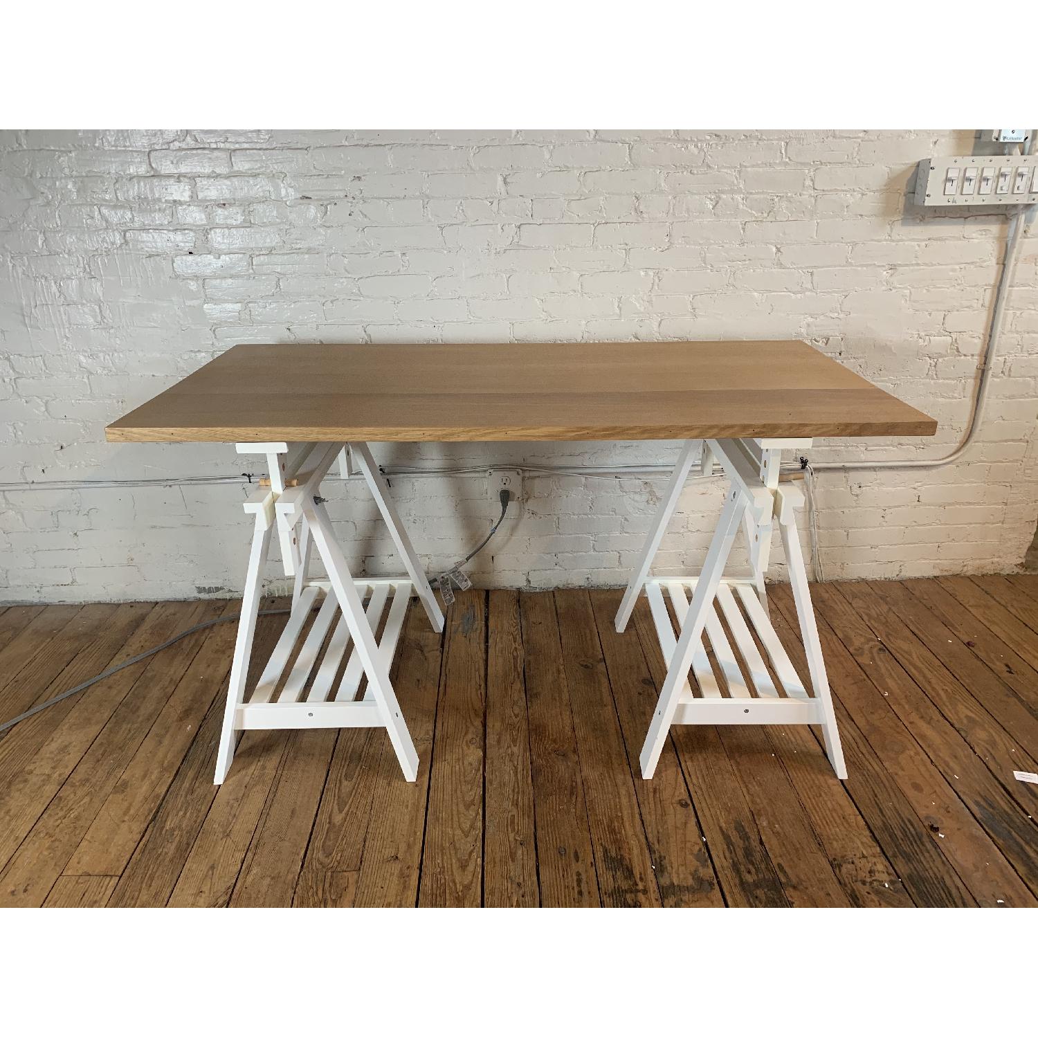 Wooden Desk w/ White Trestle Legs AptDeco