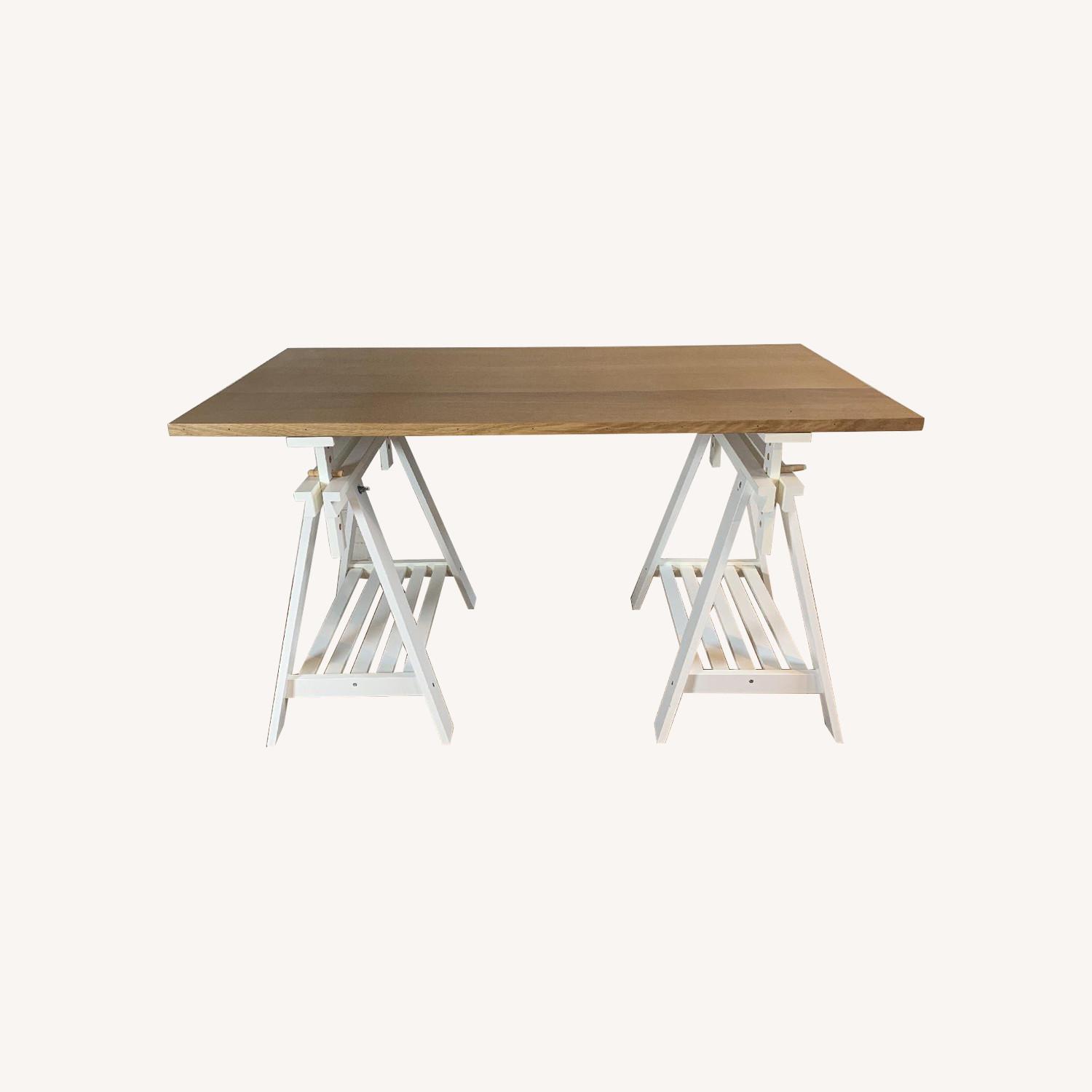 Wooden Desk w/ White Trestle Legs AptDeco