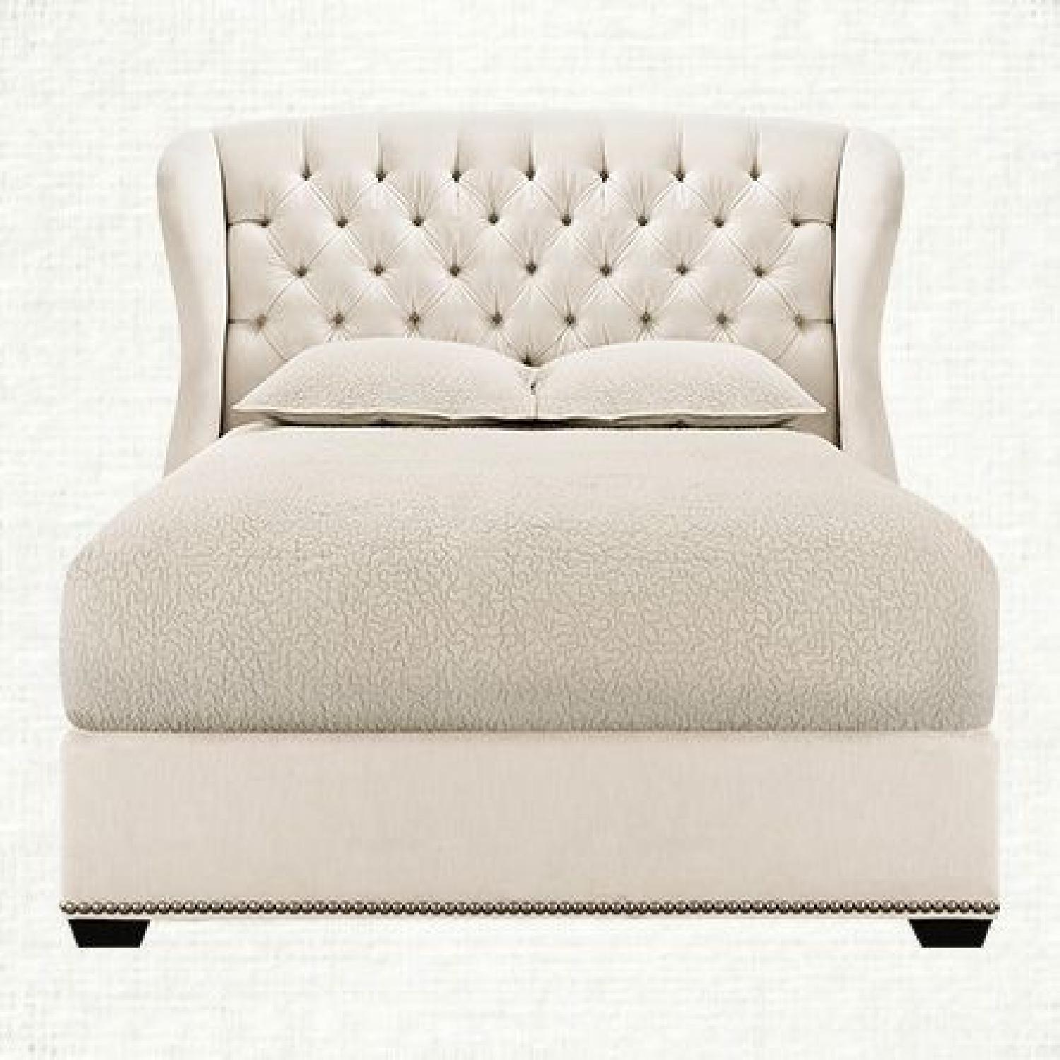 Arhaus Tufted Linen Wingback Queen Bed w/ Studded Accents - image-8
