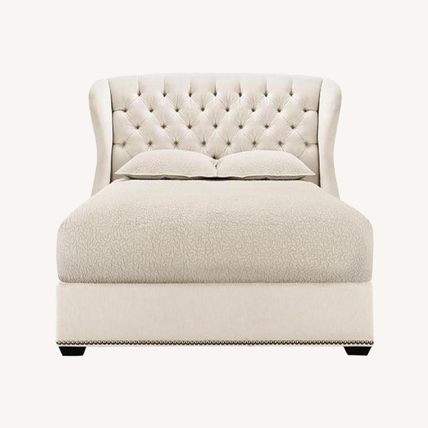Arhaus Tufted Linen Wingback Queen Bed w/ Studded Accents - image-0