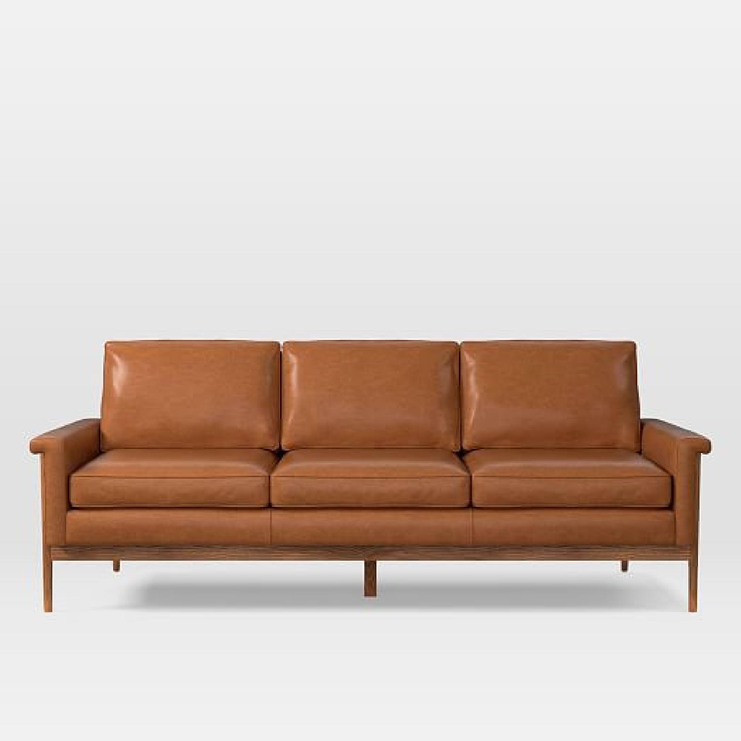 West Elm Leon Wood Frame Leather Sofa - image-3