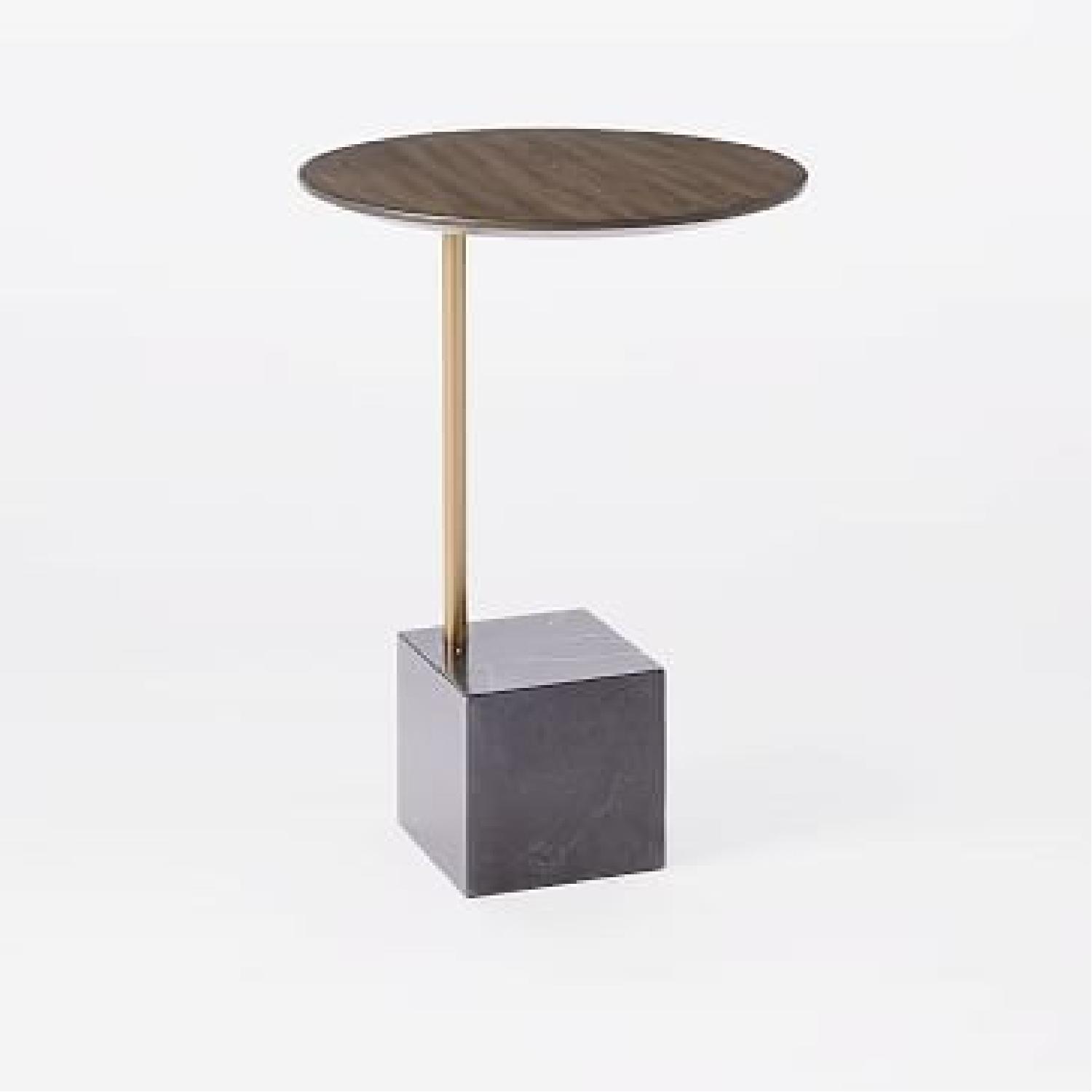 West Elm Cube Side Table in Umber/Antique Brass/Black Marble AptDeco