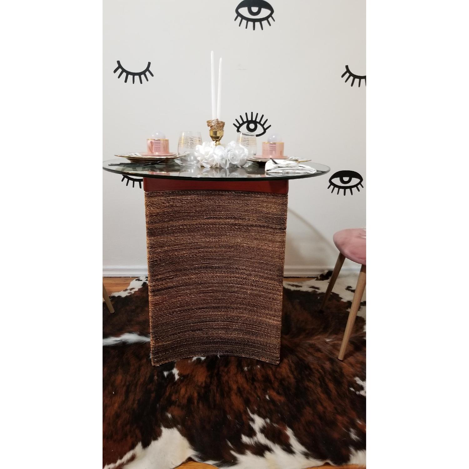 Pier 1 Round Glass Top & Seagrass Base Dining Table - image-3