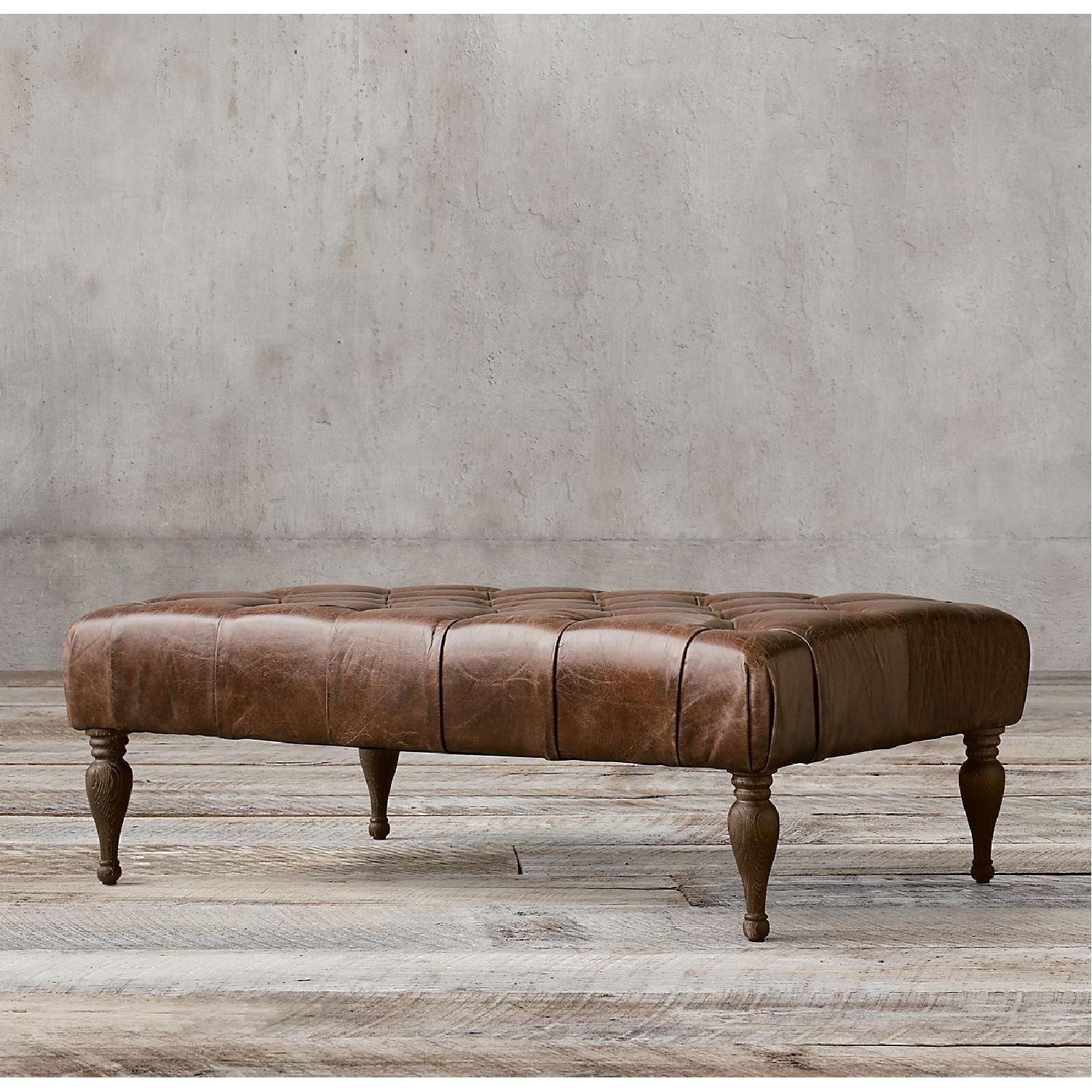 Restoration Hardware Bennett Rectangular Leather Ottoman - image-4