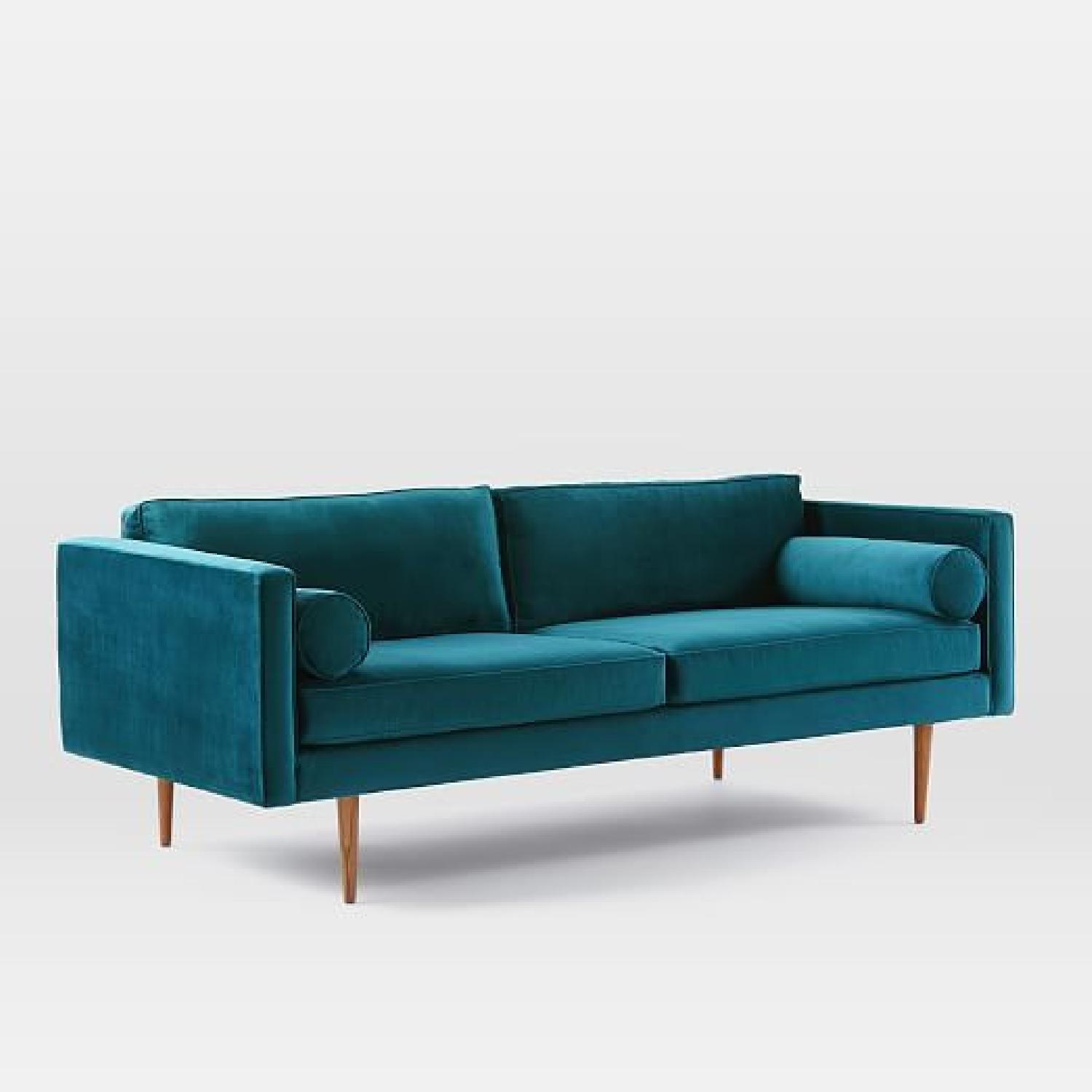 West Elm Mid-Century Monroe Sofa in Green Velvet - image-9