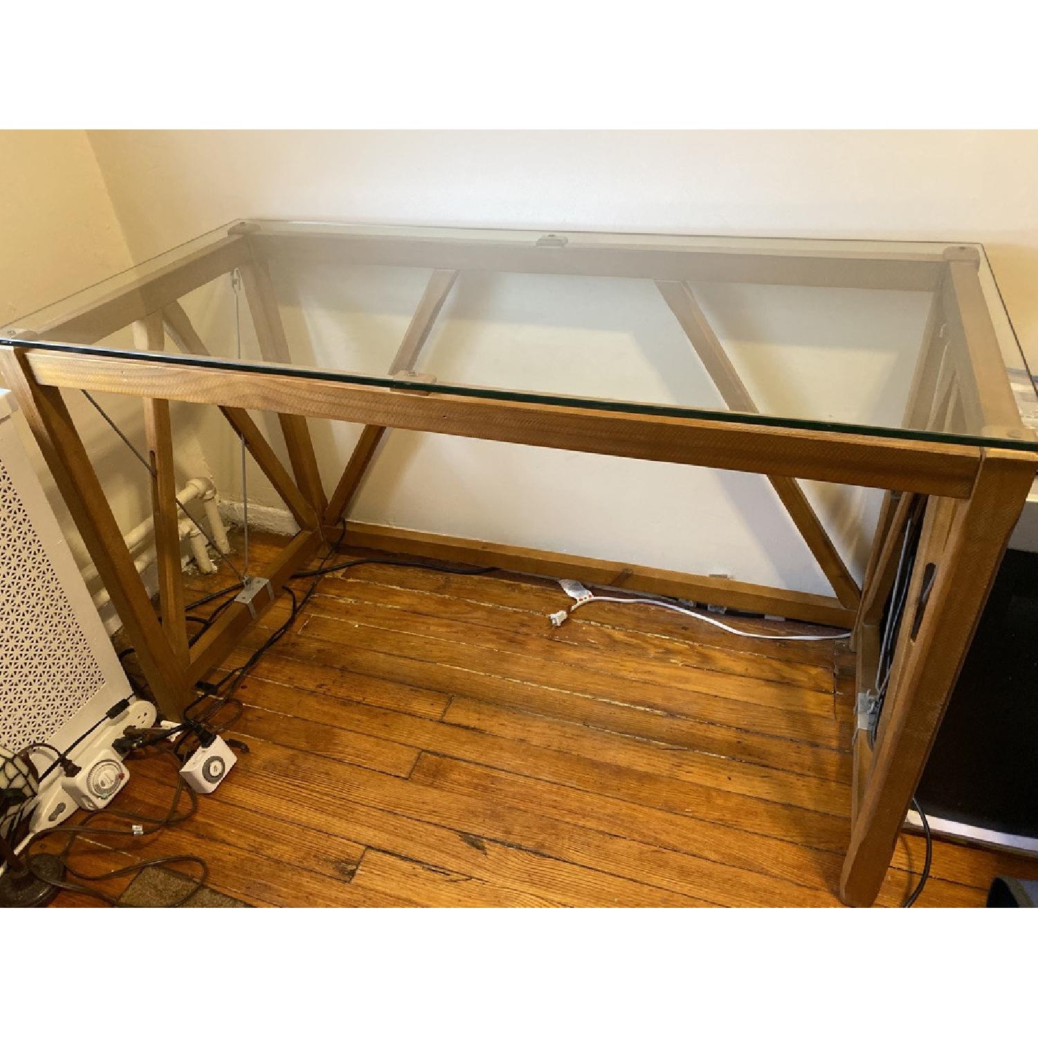 Modern Industrial Looking Glass Topped Desk AptDeco
