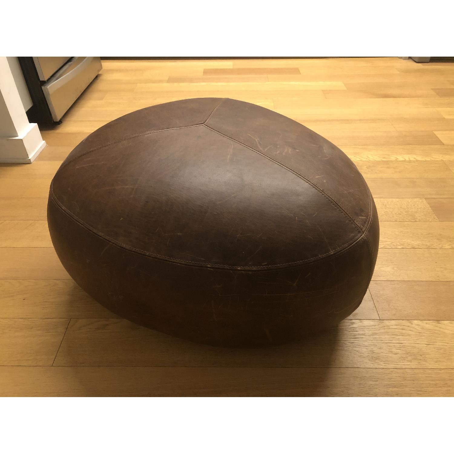 Article - Stone Rawhide Leather Brown Ottoman - image-1