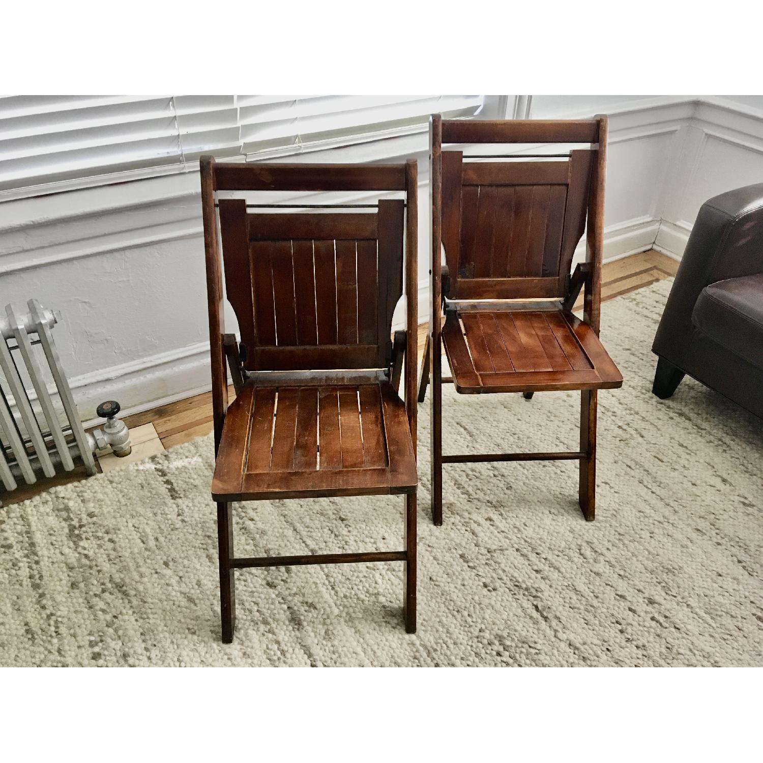 Vintage Wood Slat Folding Chairs - image-1