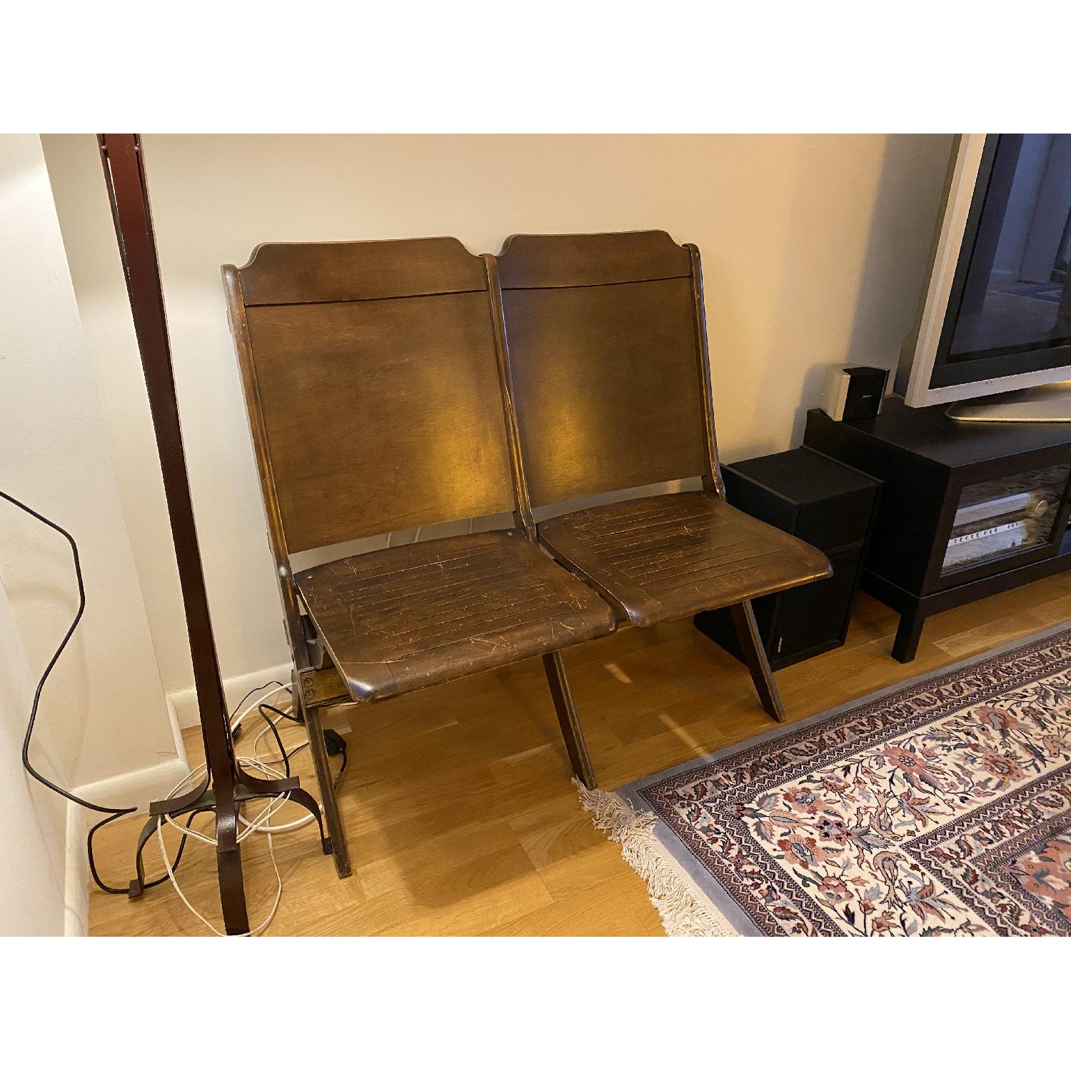 Antique Wood Folding Double Chair - image-4