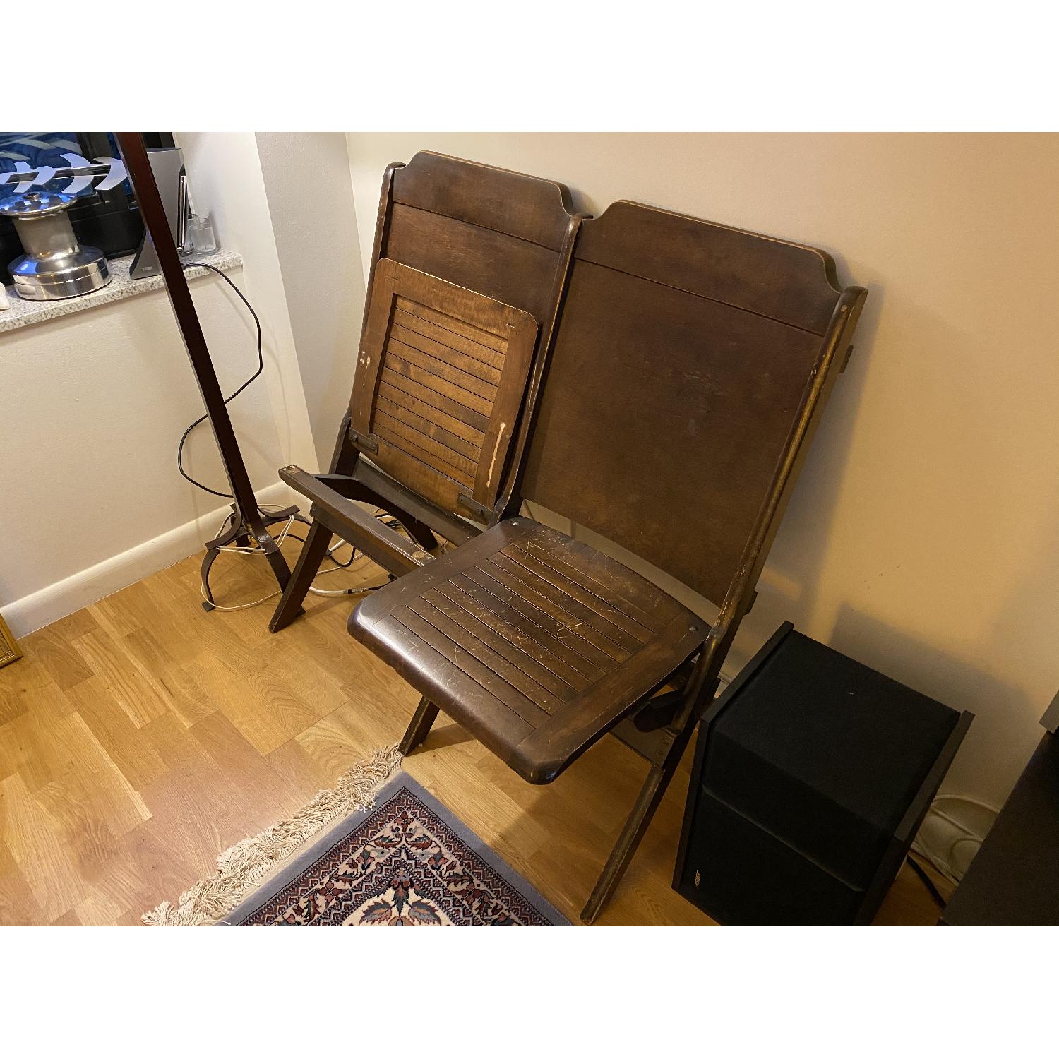 Antique Wood Folding Double Chair - image-1