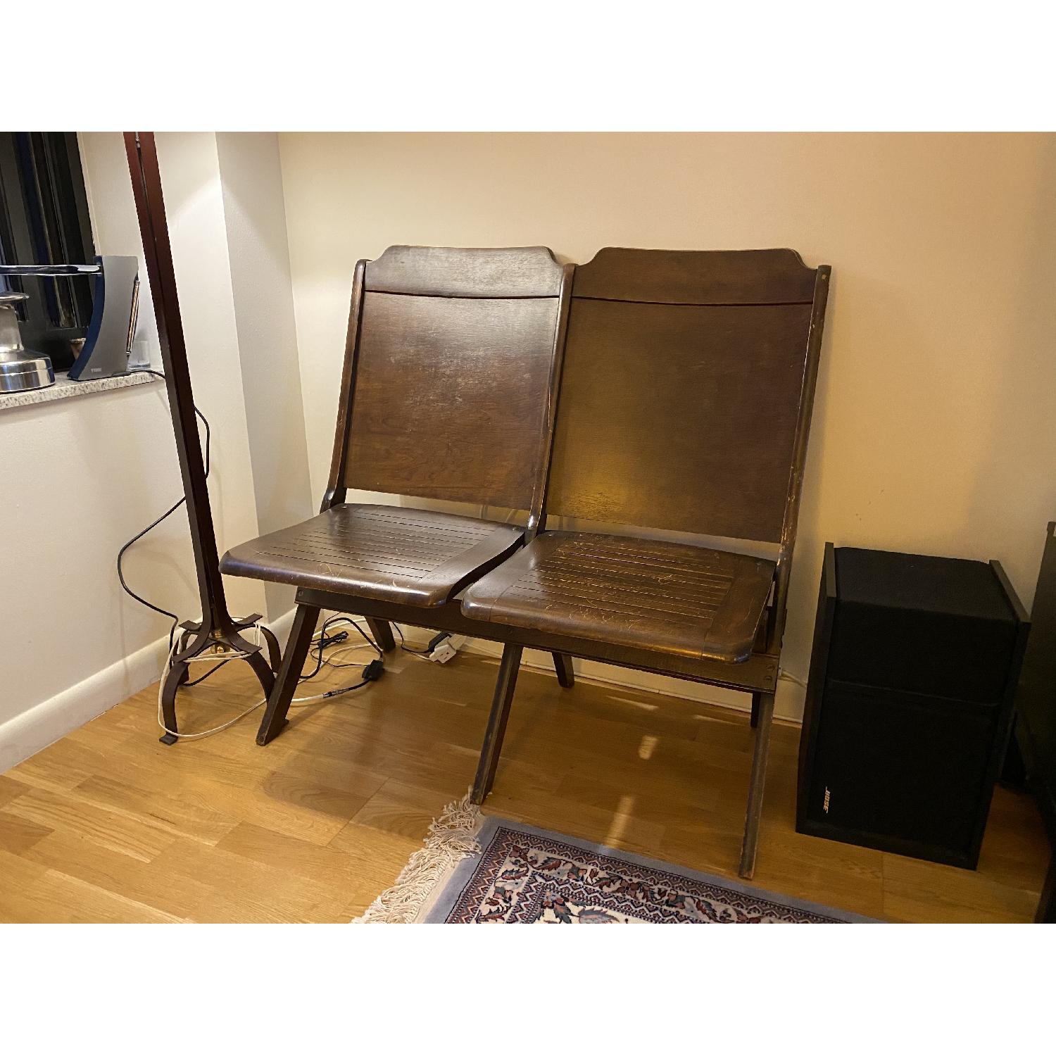 Antique Wood Folding Double Chair - image-2