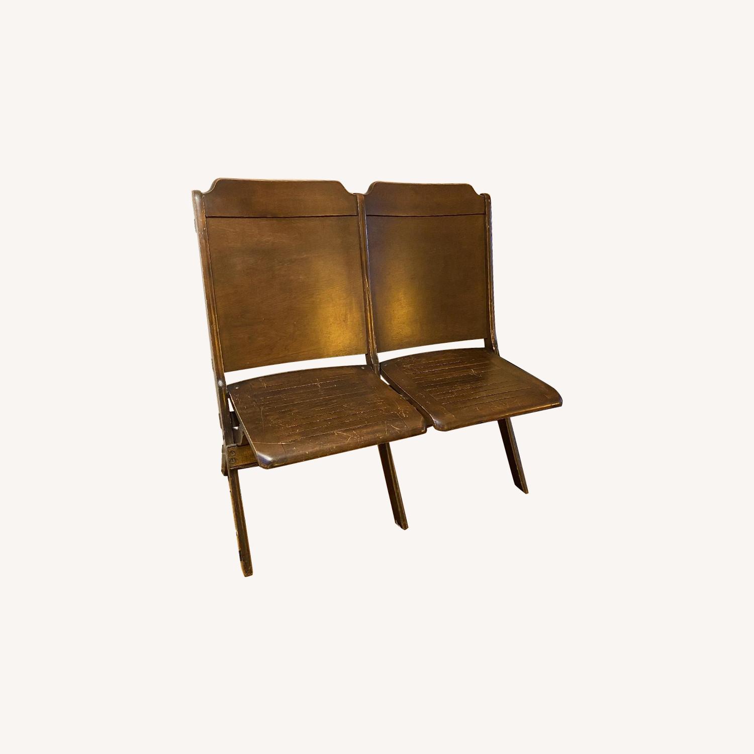 Antique Wood Folding Double Chair - image-0