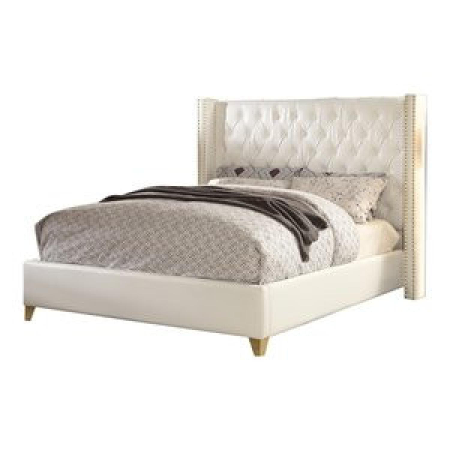 White Faux Leather Queen Bed Frame w/ Headboard AptDeco