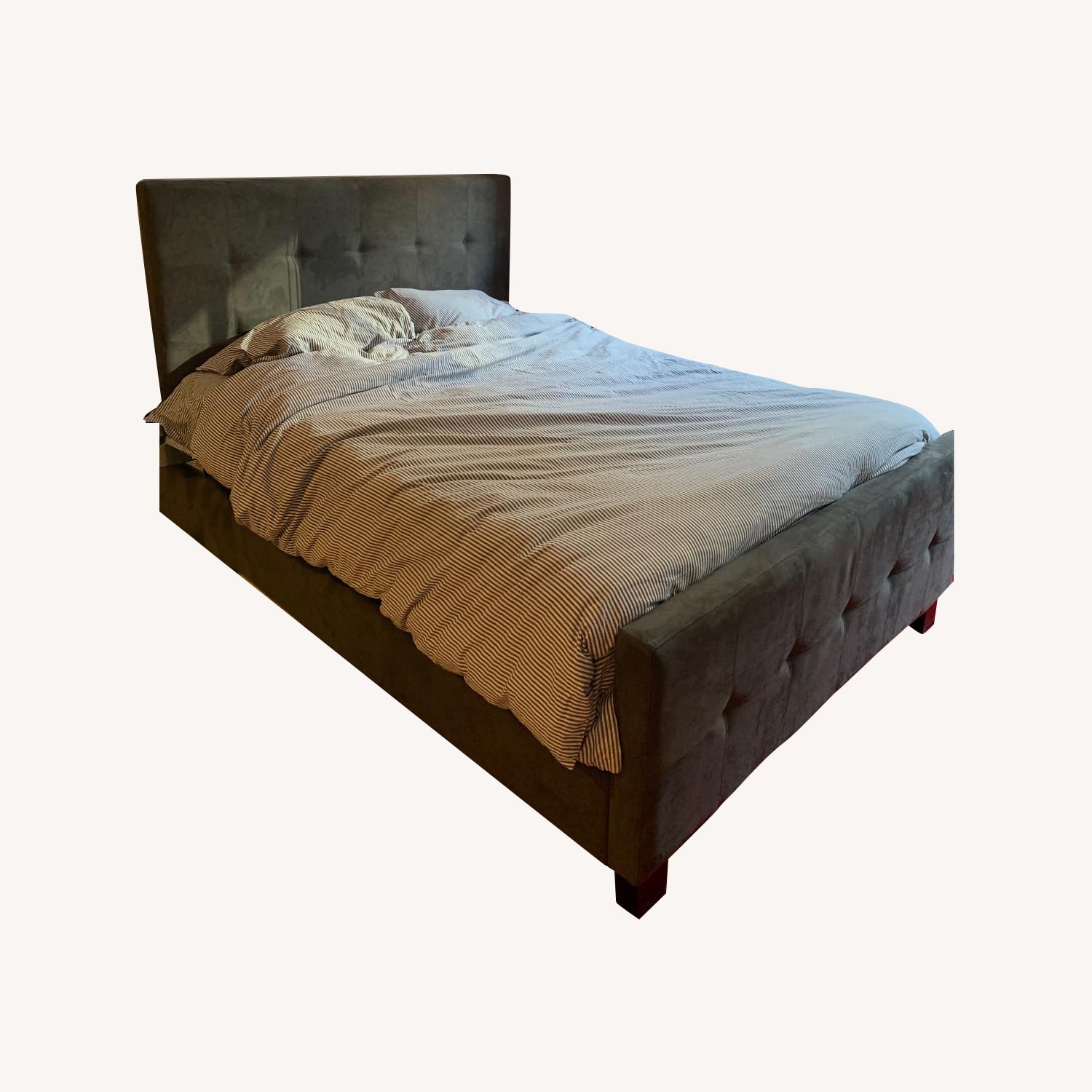 Crate & Barrel Queen Suede Bed Frame AptDeco