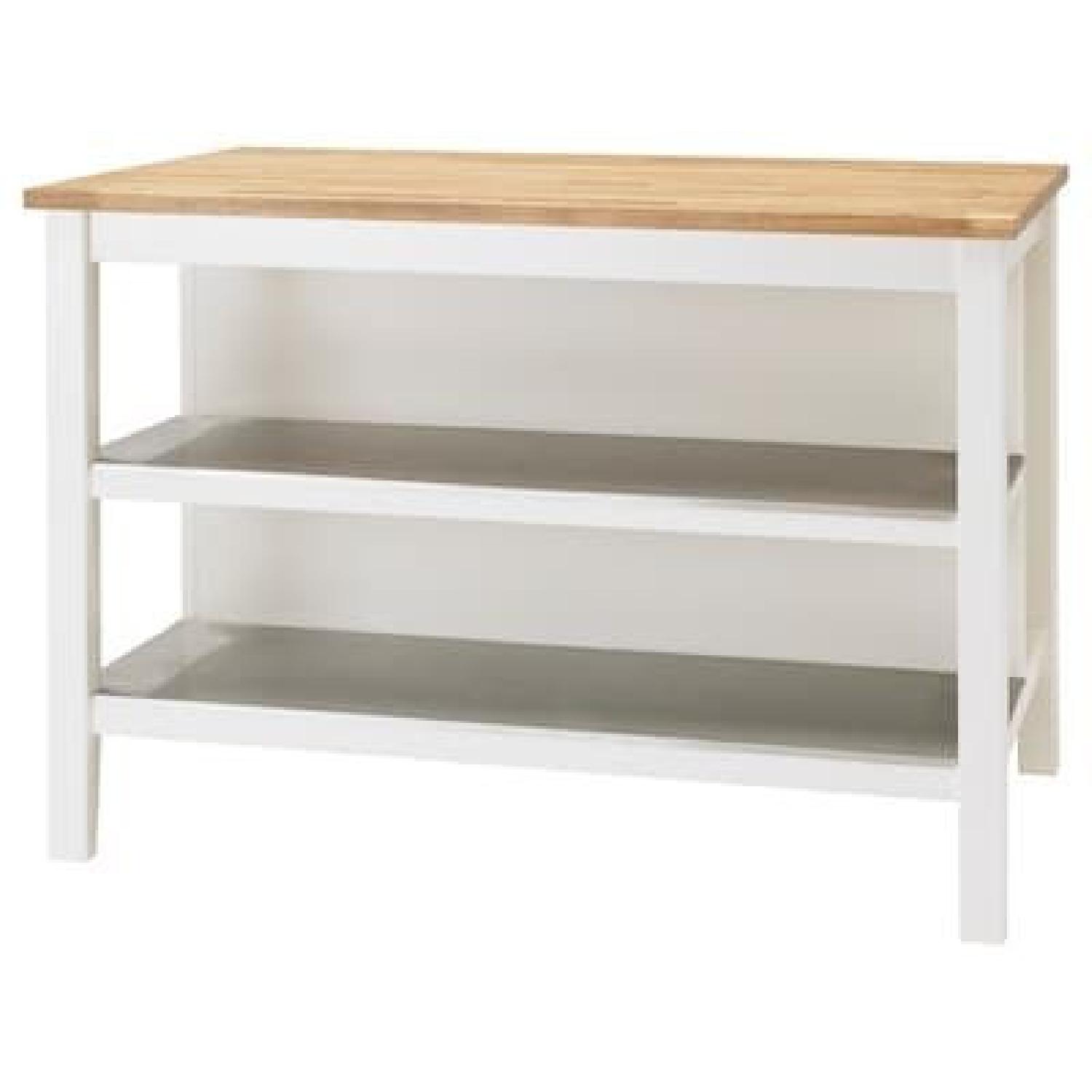 Ikea Butcher Block & White Wood Kitchen Island w/ Shelving - image-0