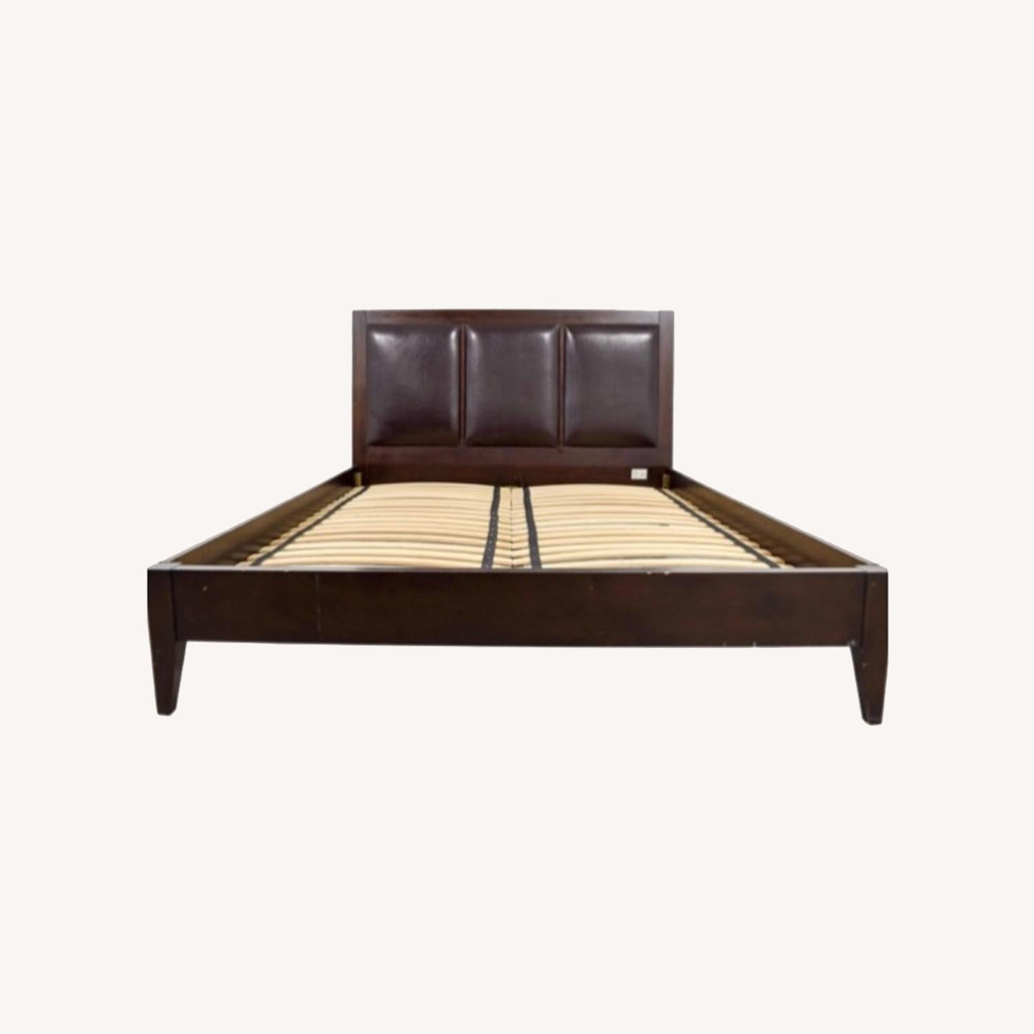 Crate & Barrel Wood & Leather Queen Size Brown Bed Frame - image-0