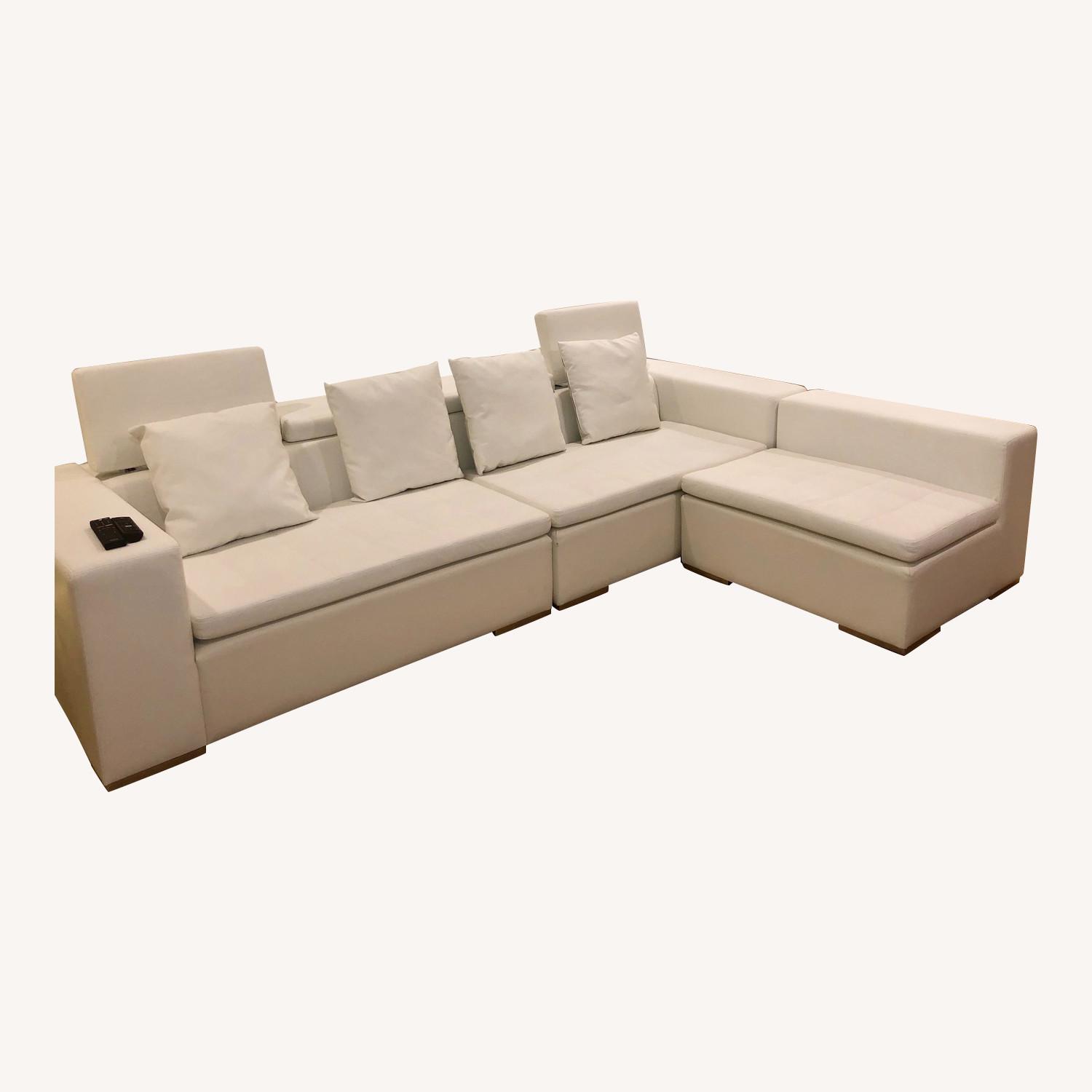 Modani White Leather Corner Sectional Sofa AptDeco